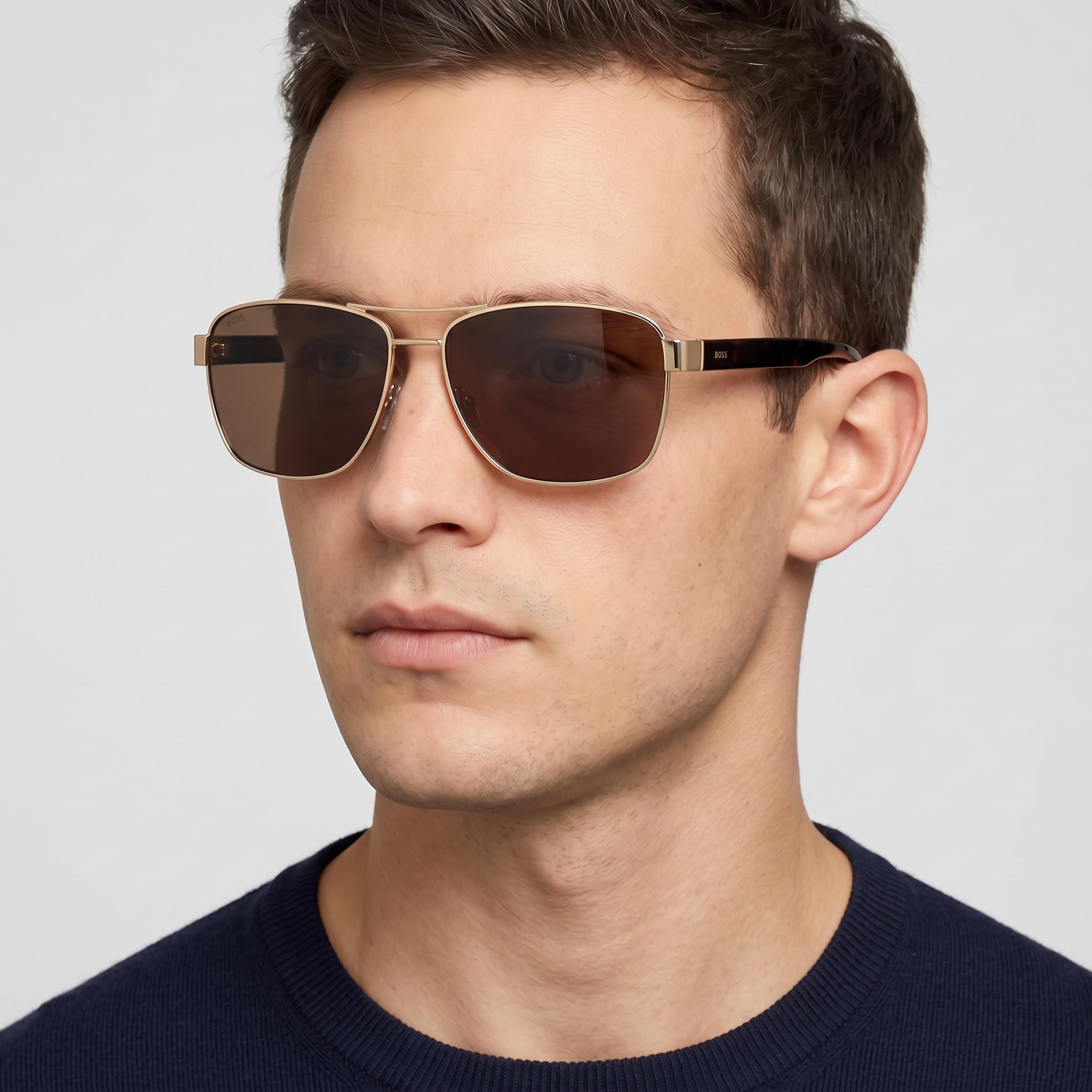 Gafas de sol polarizadas de metal para hombre Hugo Boss 1559/O/S, montura dorada marrón, lentes marrones, protección 100% UV, 60 mm, Photo 5