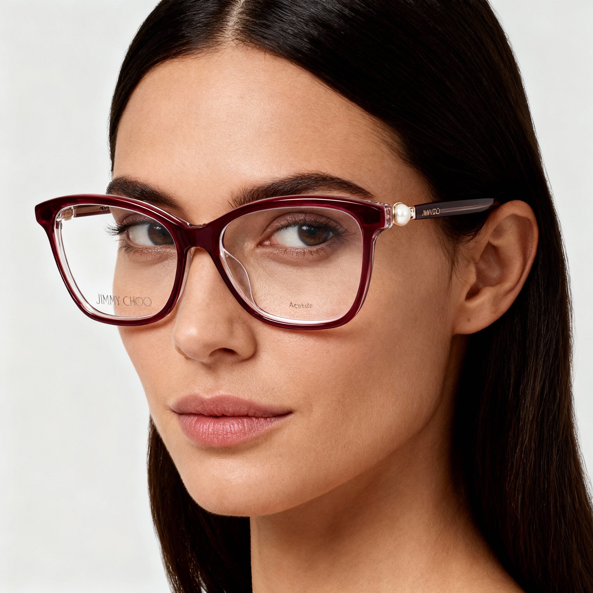 JIMMY CHOO VISTA JC377 Women's Casual Full Rim Acetate Optical Eyeglasses in Burgundy Pearl, Size 53-15-145, Photo 5