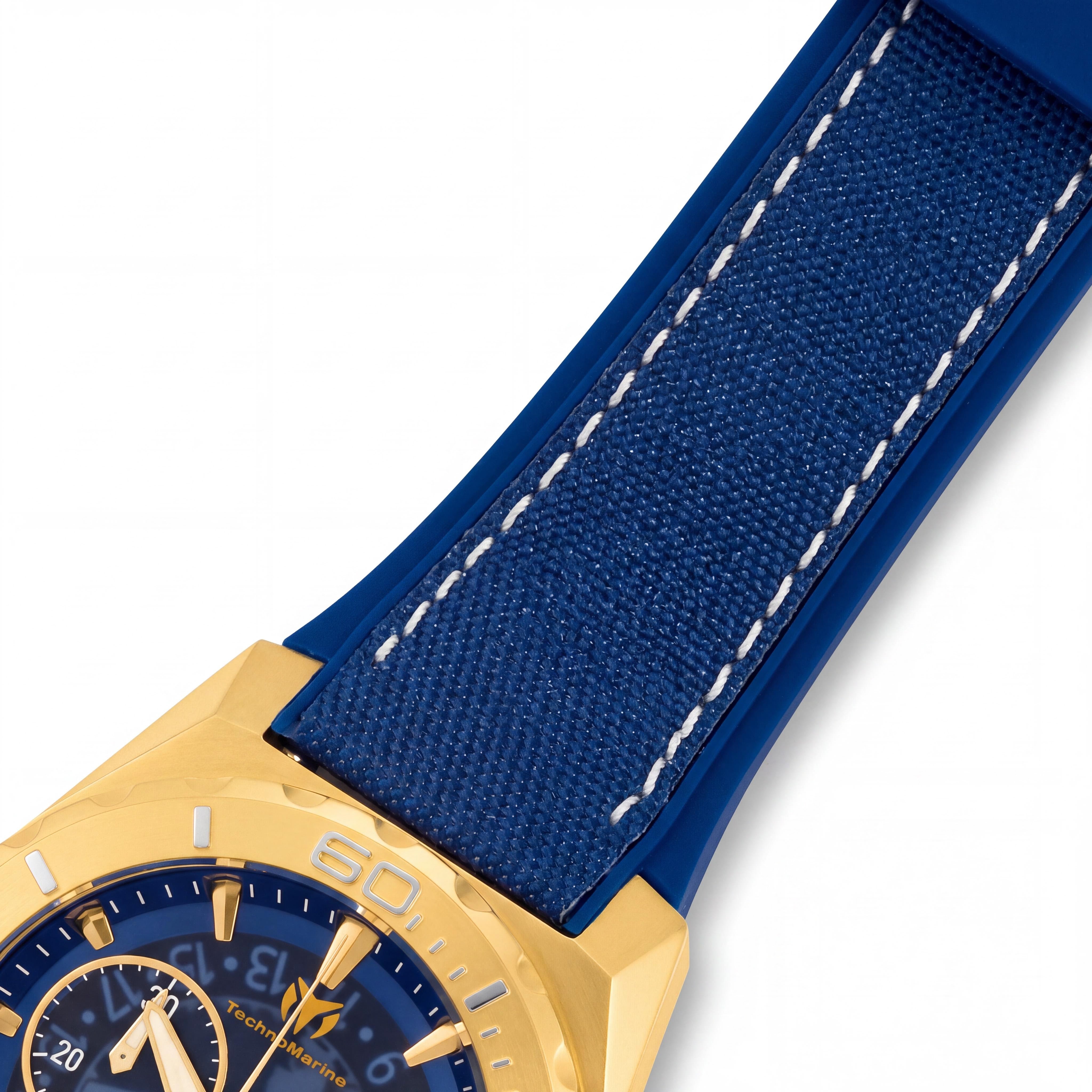 TechnoMarine Modern Men's Swiss Quartz Gold-Tone Stainless Steel Blue Dial 48mm Water Resistant Luminous Watch, Photo 3