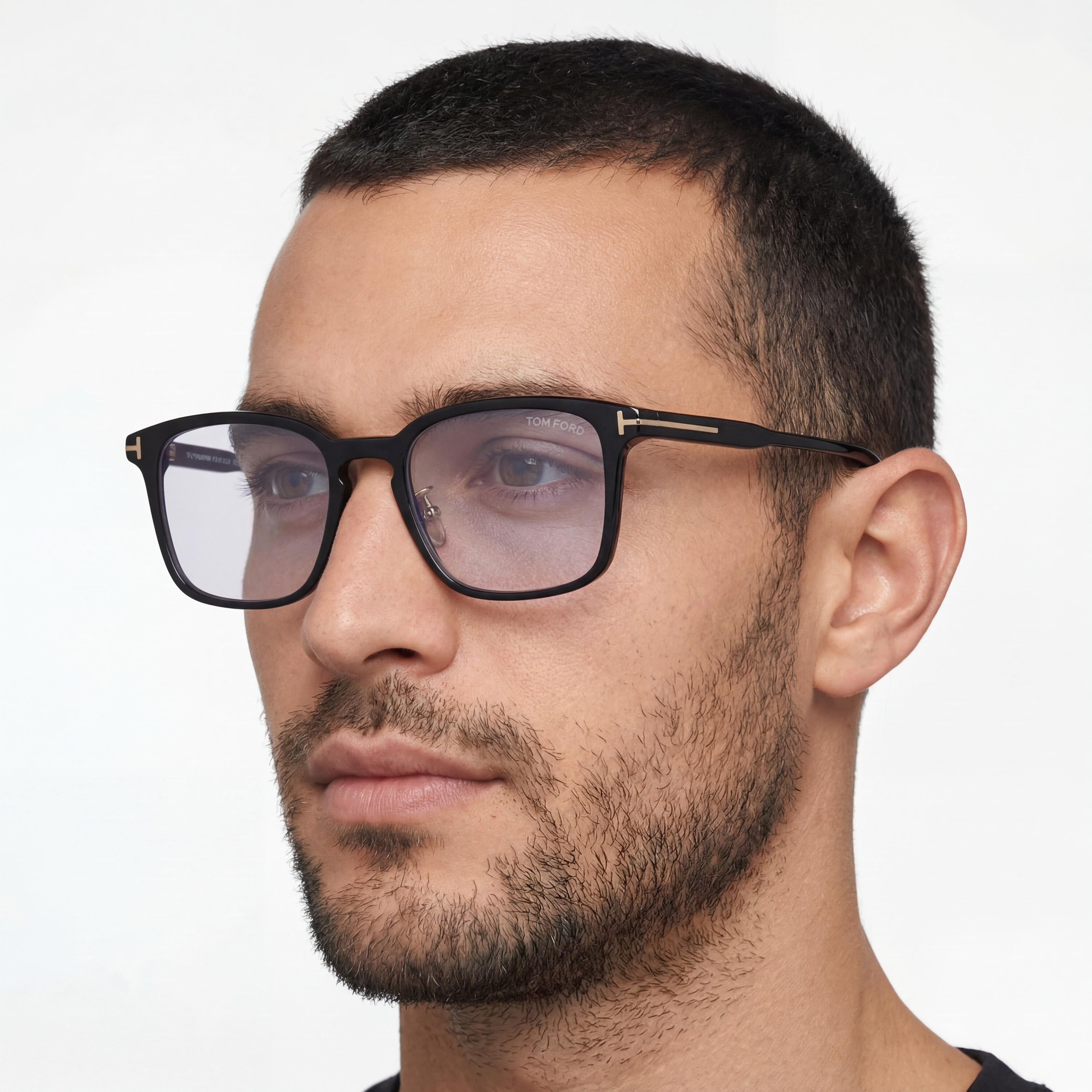 Tom Ford FT5928-D-B Men's Shiny Black Square Blue Filter Plastic Frame Eyeglasses 53mm, Photo 4