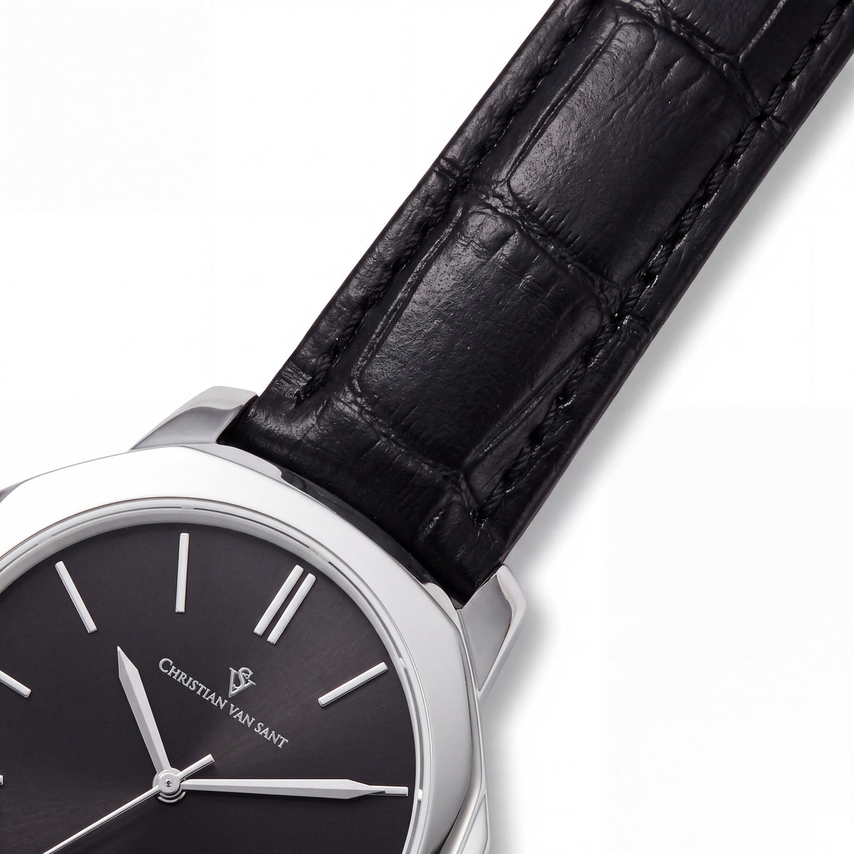 Christian Van Sant Quartz Movement Women's Black Dial, Stainless Steel & Leather Water Resistant Watch, Photo 3