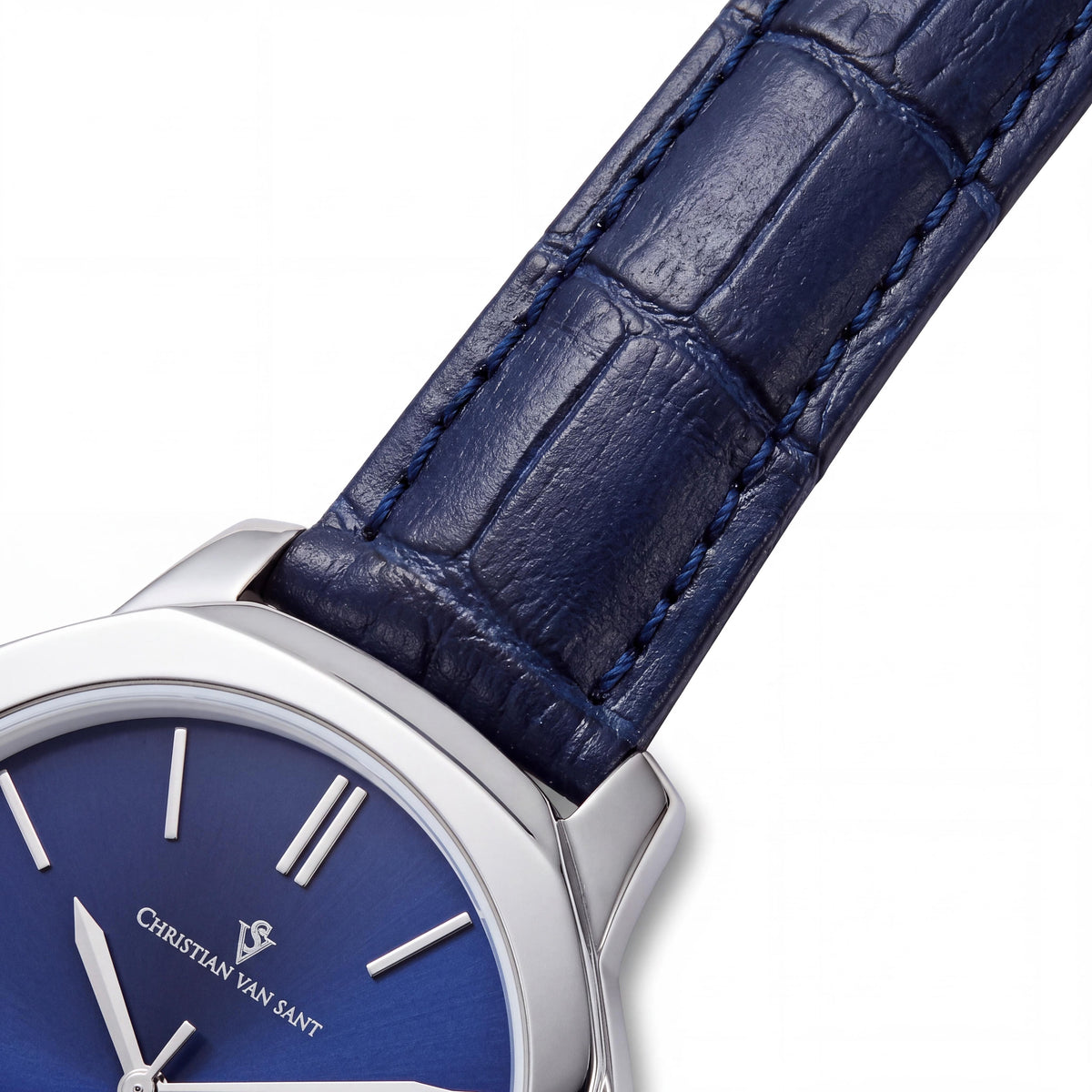 Reloj Christian Van Sant Octave Slim para mujer con correa de cuero, esfera azul, de acero inoxidable y resistente al agua, Photo 3