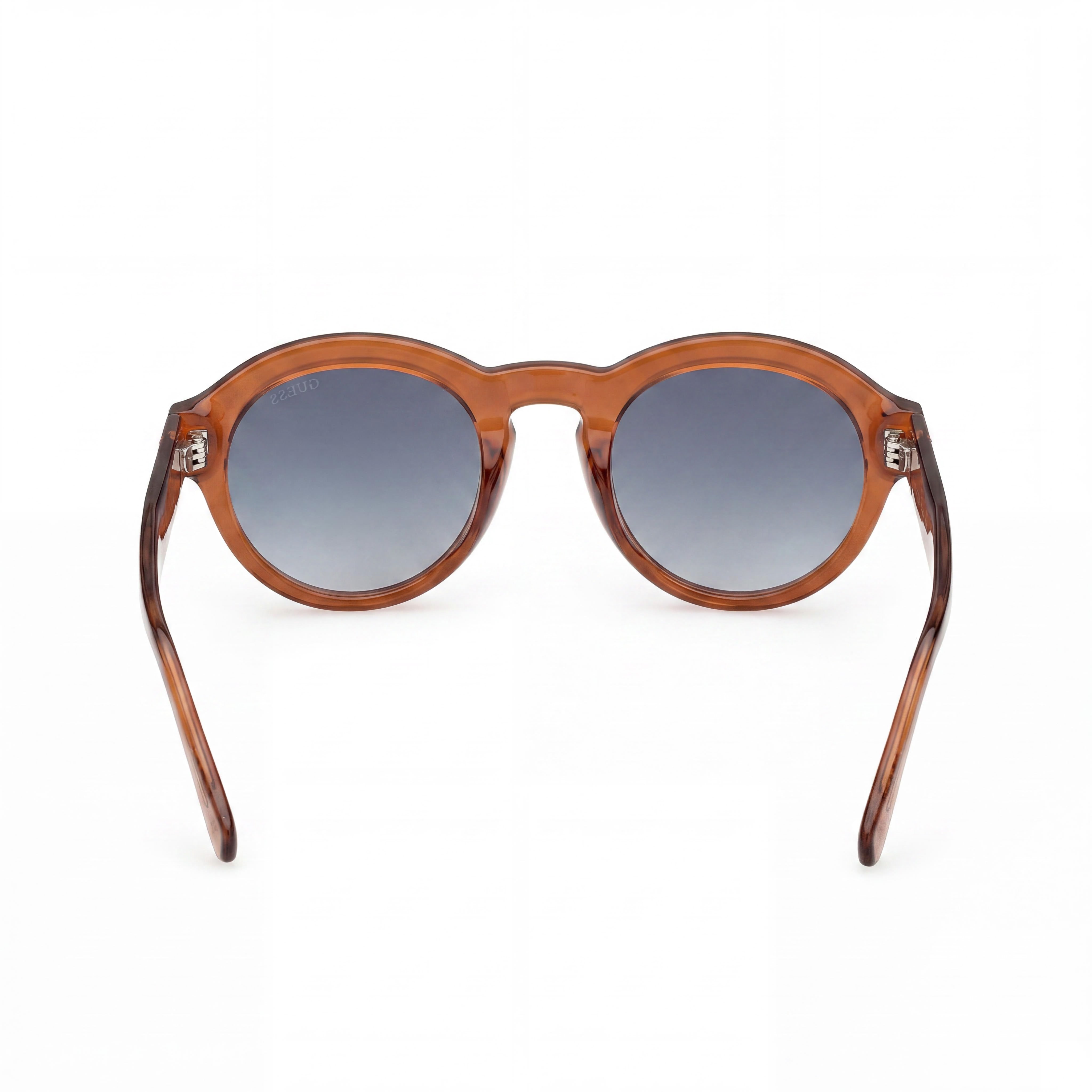 GUESS Gafas de sol casuales unisex de plástico marrón oscuro brillante con montura, lentes degradadas azules con protección UV, no polarizadas, 49 mm, Photo 4