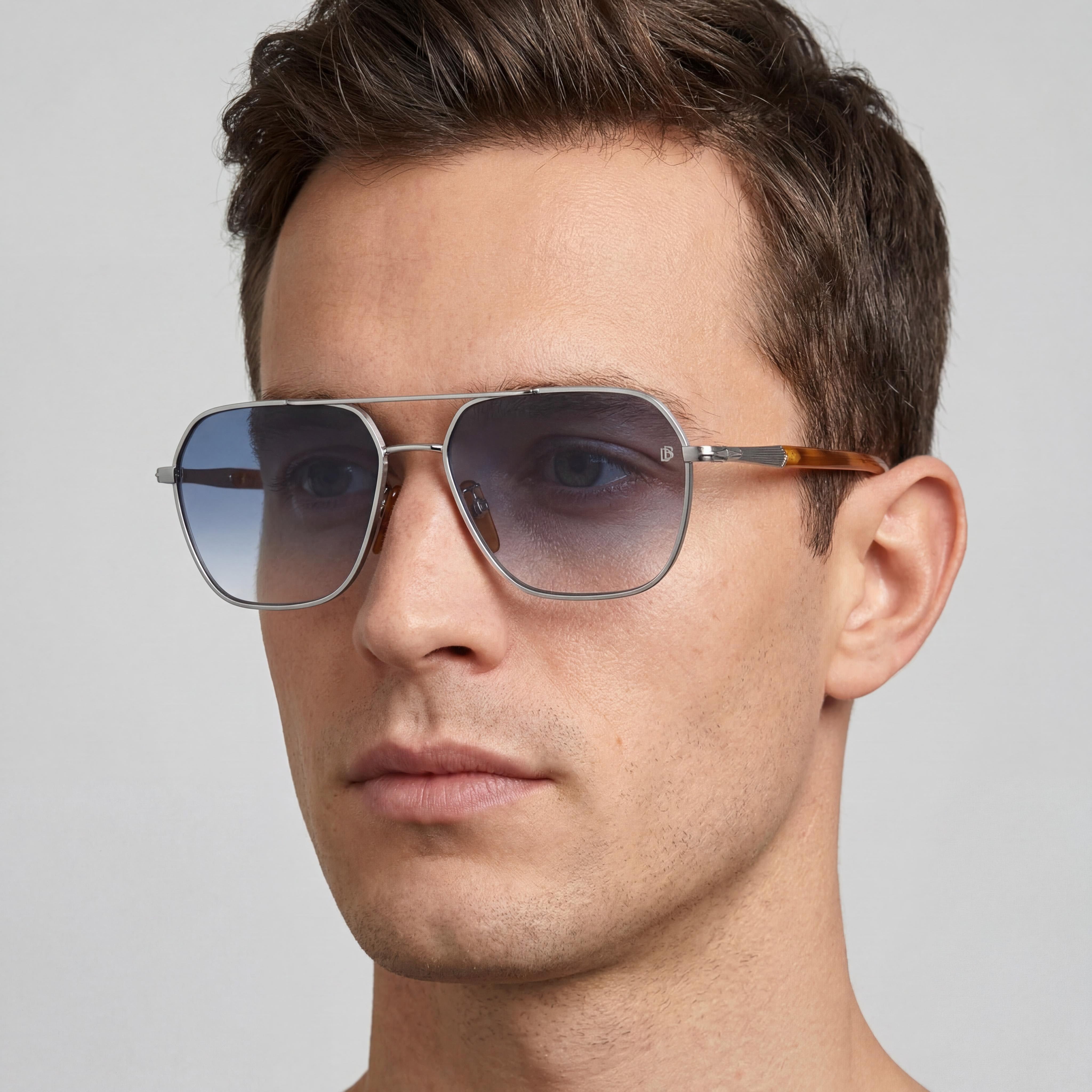 David Beckham Gafas de Sol Contemporáneas para Hombre de Metal No Polarizadas Plateado Habana Azul Claro Degradado 59mm, Photo 4