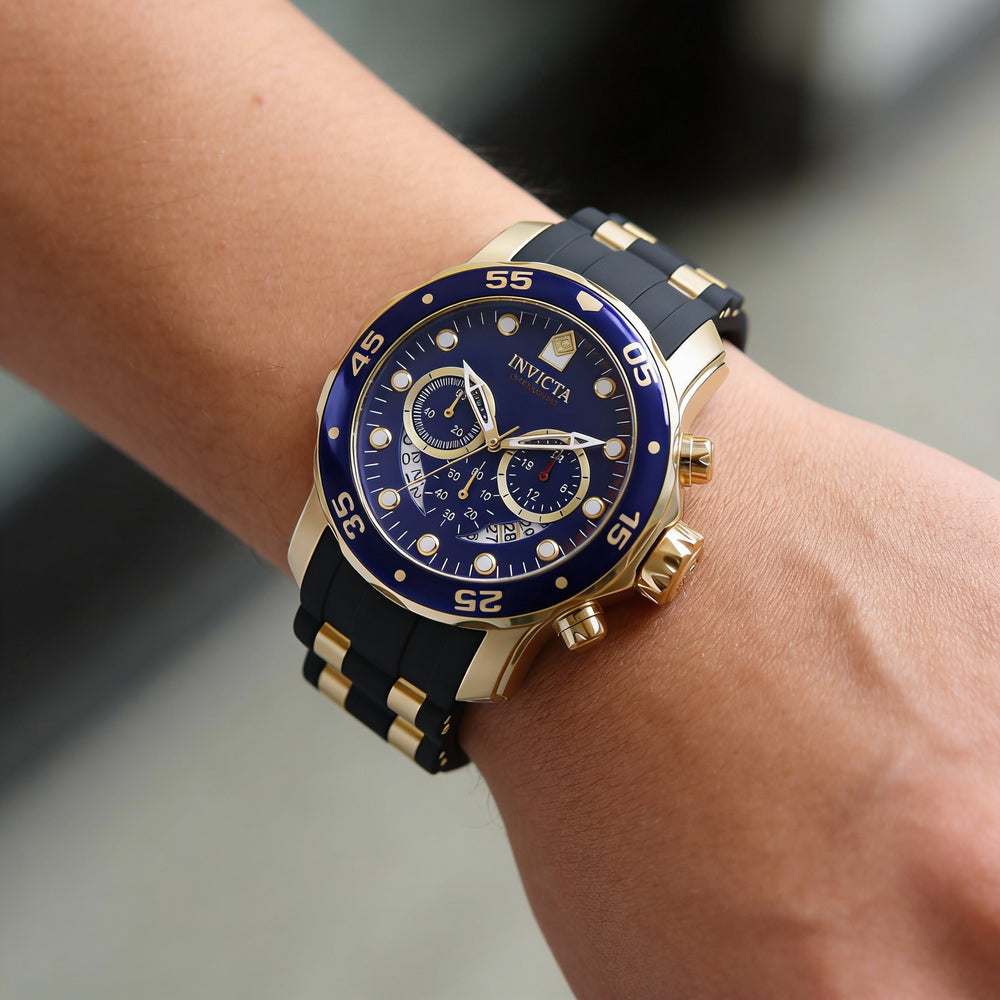 Invicta 6983 Diver Chronograph Quartz Blue Dial Black Polyurethan Gold Plated 48mm