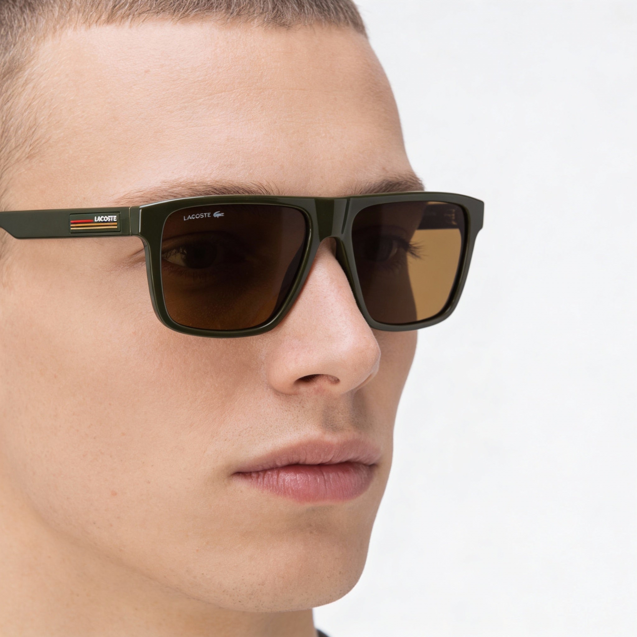 Lacoste L6027s Unisex Plastic Khaki Frame Brown Lenses 57mm UV Protection Sunglasses, Photo 4