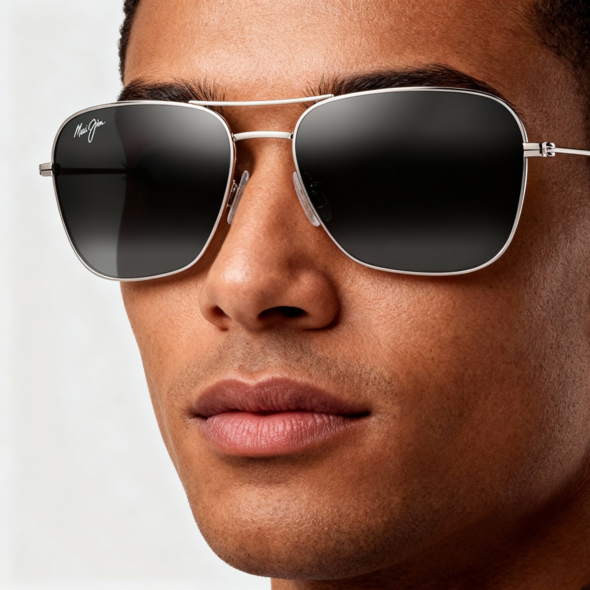 Maui Jim Naauao Unisex Aviator Sunglasses, Shiny Silver/Crystal Monel Frame, Neutral Grey Polarized Plastic Lenses, 58mm, Photo 3