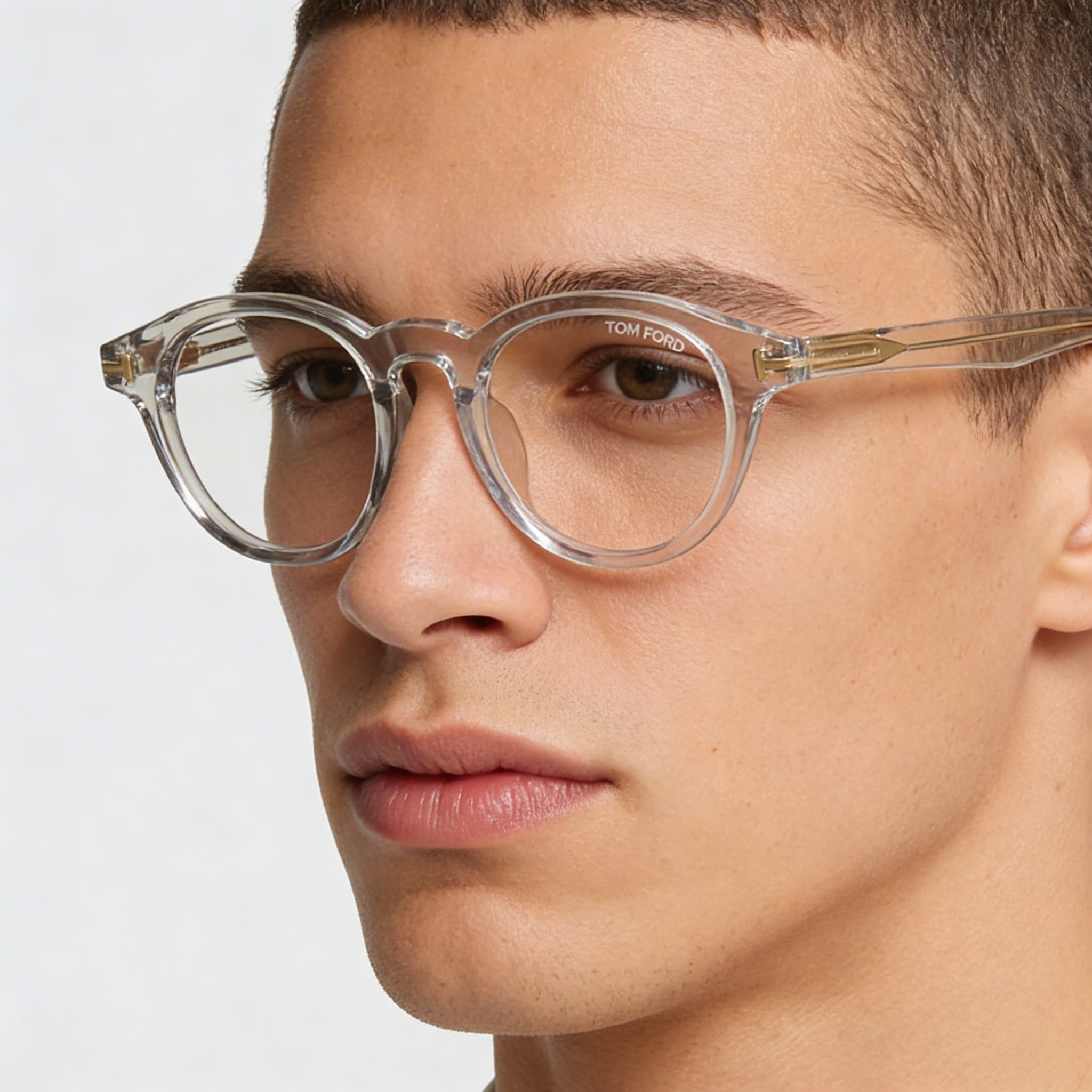 Tom Ford FT5931-D-B Gafas de Hombre de Montura Redonda Completa de Plástico Transparente con Lentes Transparentes con Bloqueo de Luz Azul 49mm, Photo 4