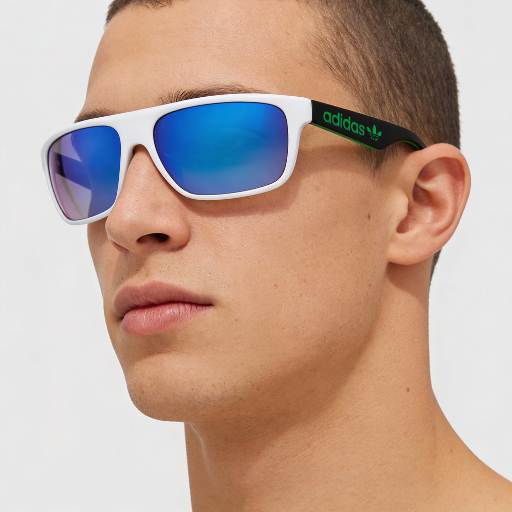 Gafas de sol adidas Originals Classic para hombre, de plástico blanco, con espejo verde, sin polarizar, con protección UV, 59 mm