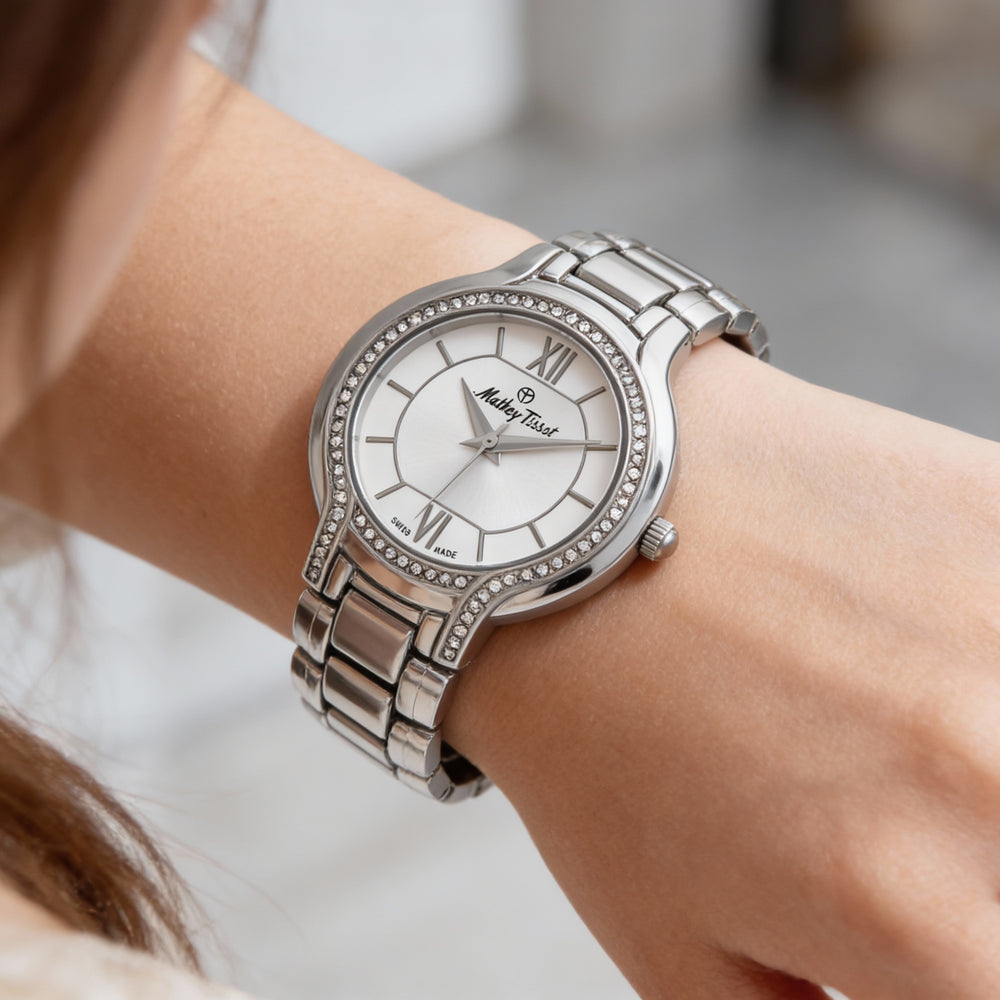 Mathey-Tissot Quartz Movement Women's Watch with Silver-Tone Case, Silver Dial, Water Resistant, Sapphire Crystal