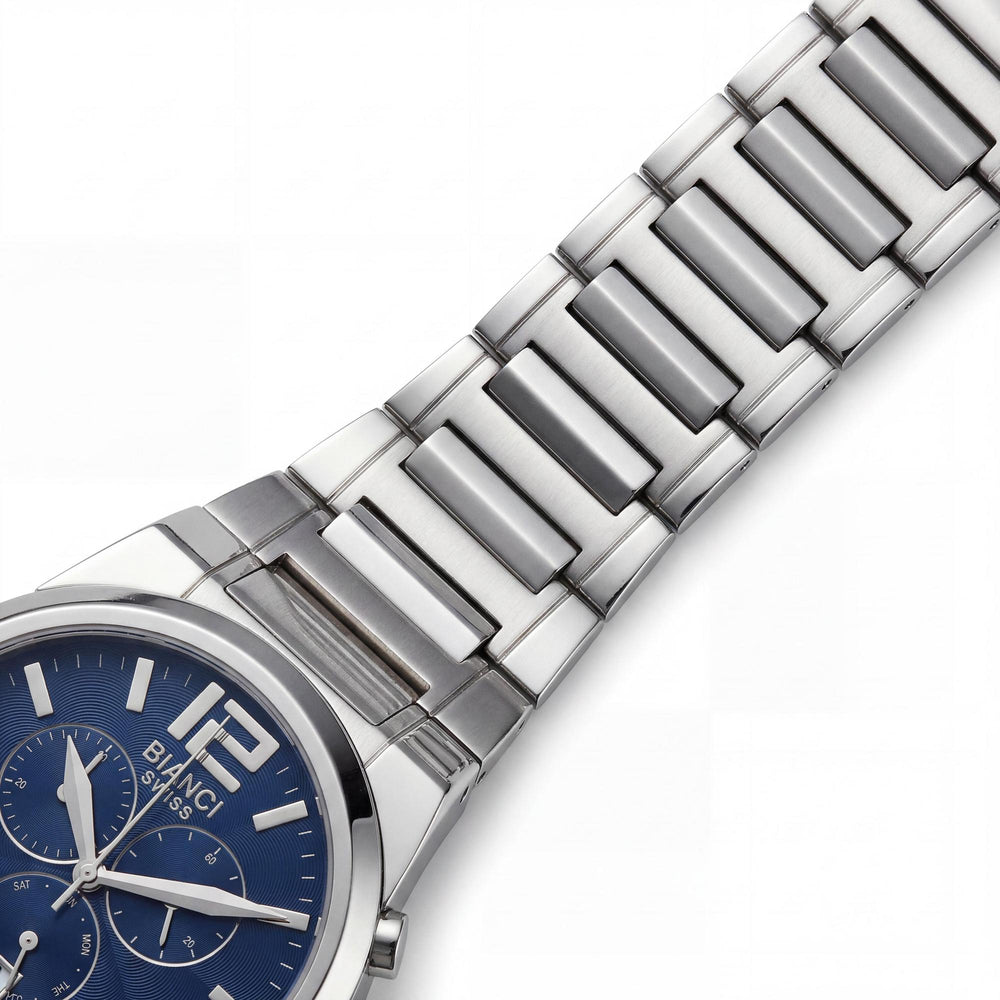 Reloj analógico Roberto Bianci para hombre, esfera azul, cuarzo suizo, acero inoxidable, zafiro resistente a arañazos, resistente al agua.