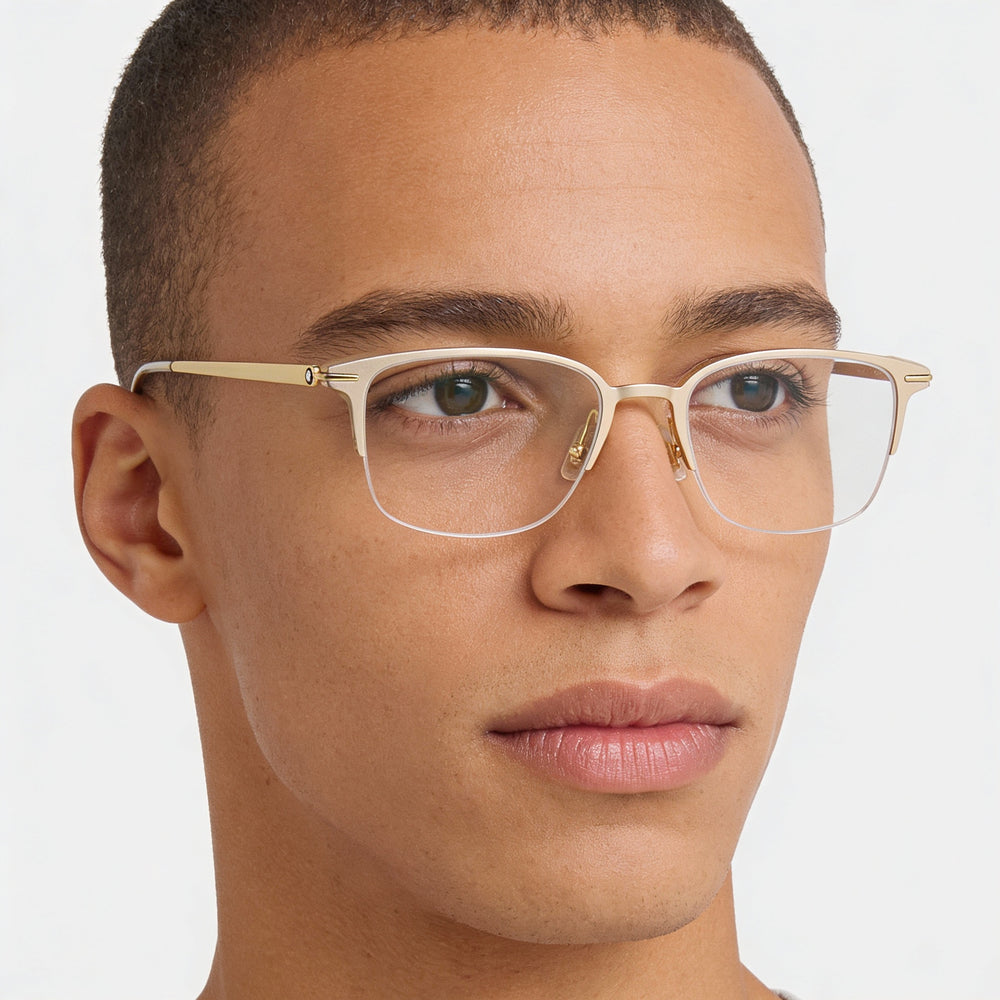 Monturas ópticas MONTBLANC para hombre, cuadradas/rectangulares, doradas, transparentes, con lentes de plástico, 52 mm