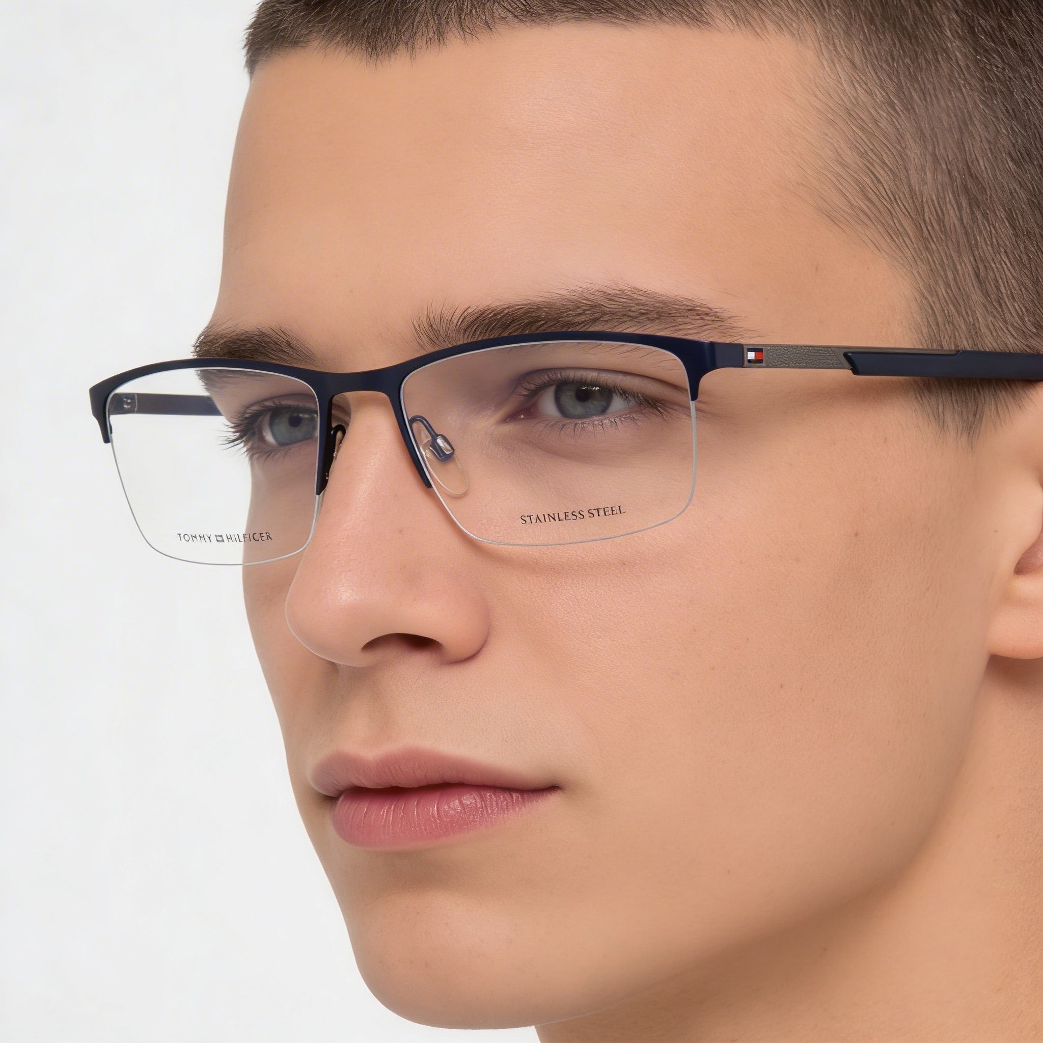 Tommy Hilfiger TH-1692 Unisex Fashion Glasses with Alloy Steel Frame in Matt Blue Dark Ruthenium 57mm, Photo 5