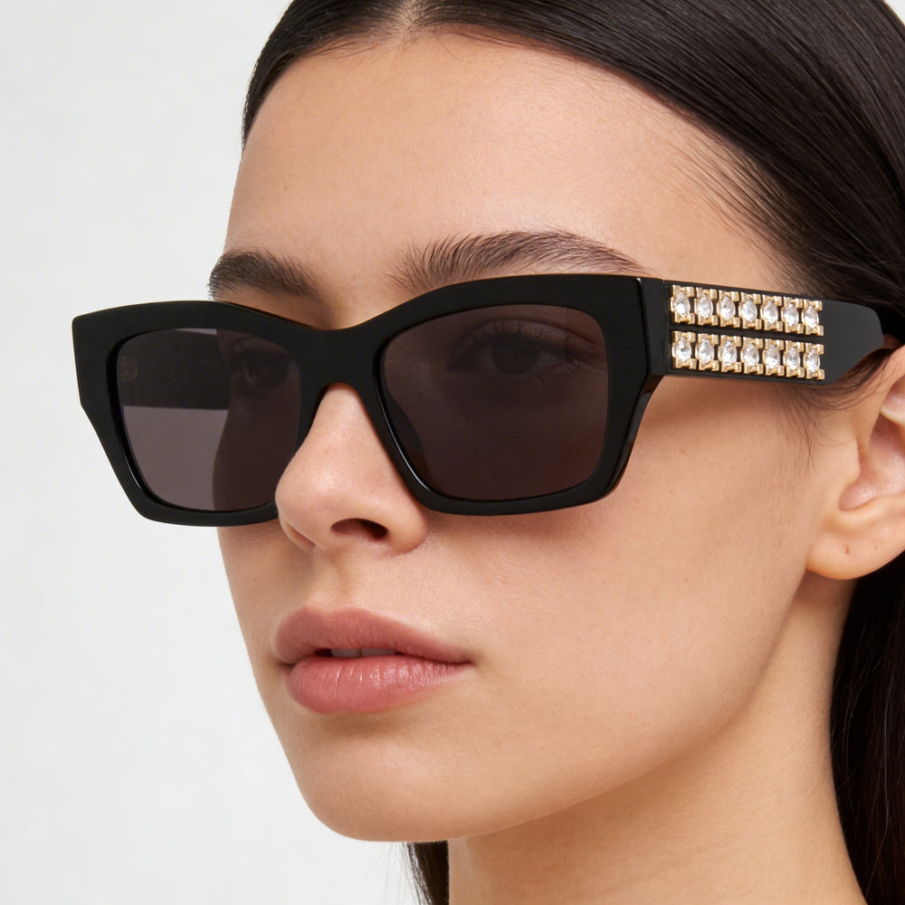 Givenchy Casual Women's Shiny Black Acetate Sunglasses with Smoke Lenses, UV 400 Protection, 54mm