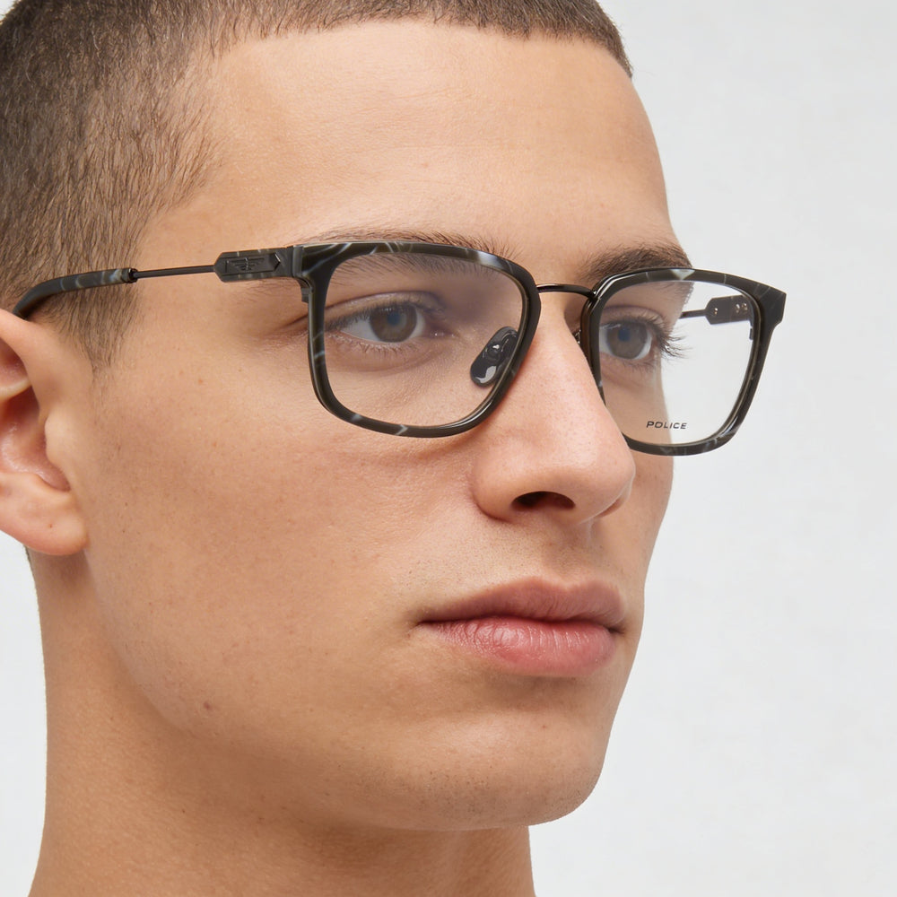 Police Classic Men's Shiny Gun Frame Plastic Lens Eyeglasses