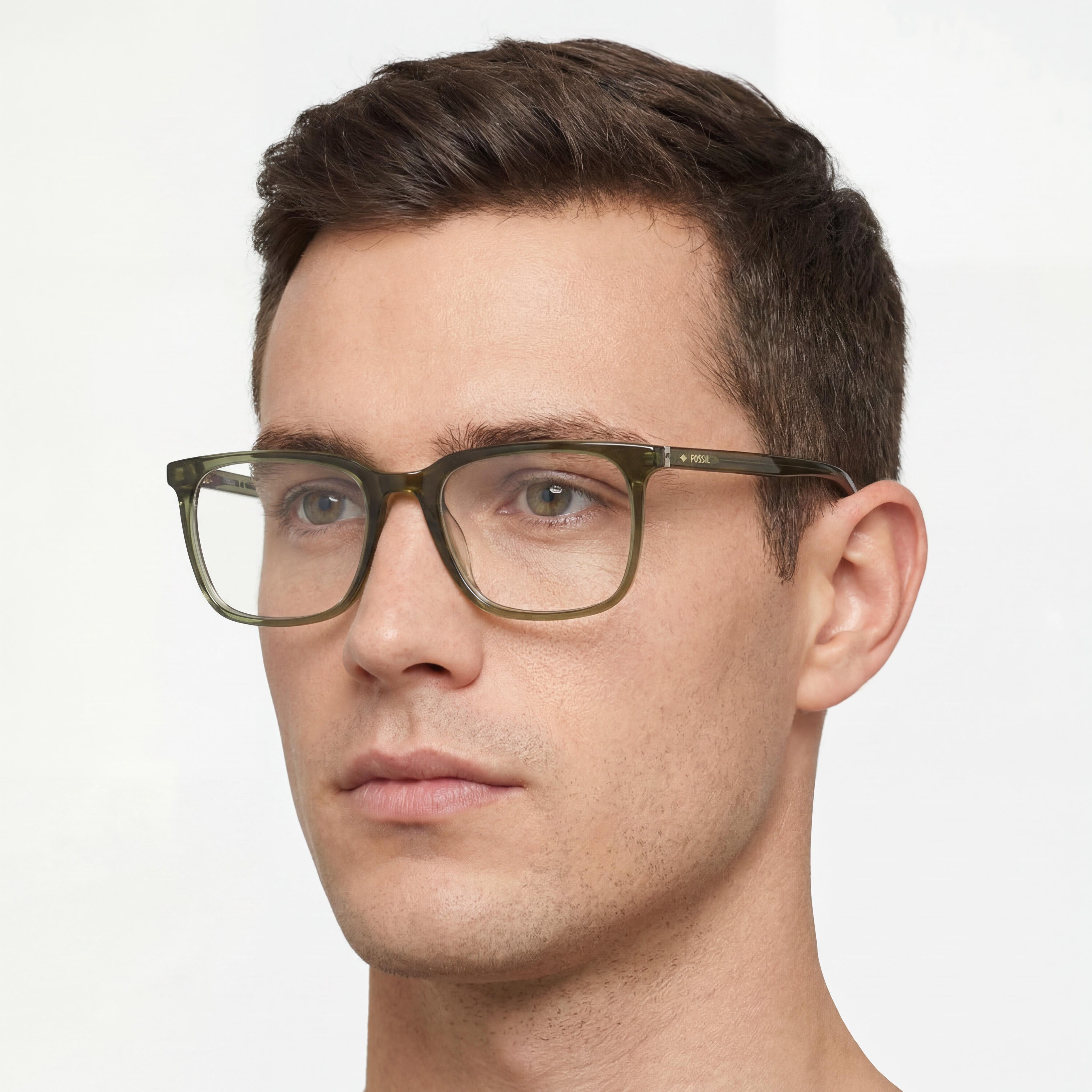 Fossil Fos 7089 Men's Transparent Crystal Green Acetate Square Full Rim Eyeglasses with Polycarbonate Lenses 50mm, Photo 5