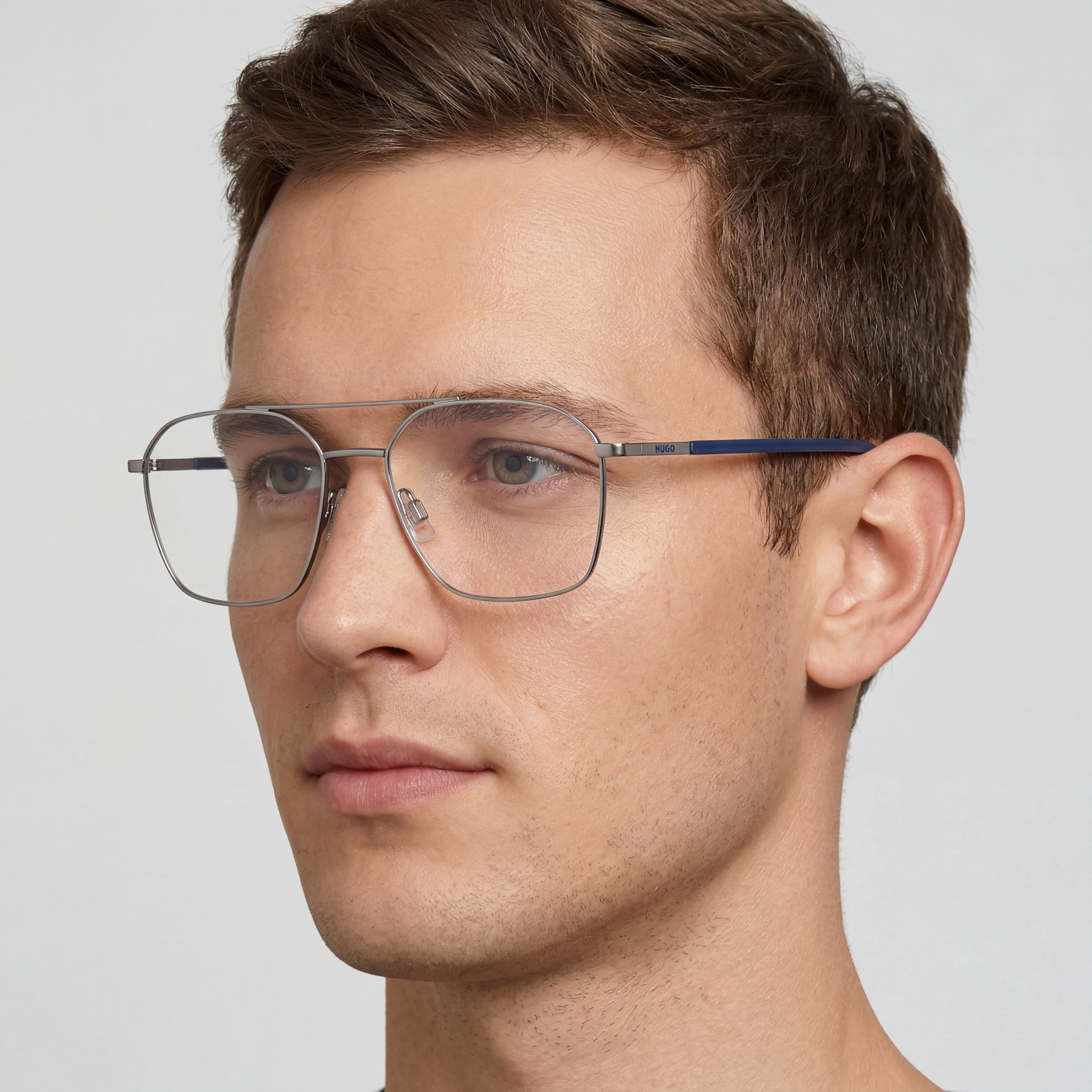HUGO Men's Hg 1274 Rectangular/Square Metal Ruthenium Frame Sunglasses 55mm, Photo 5