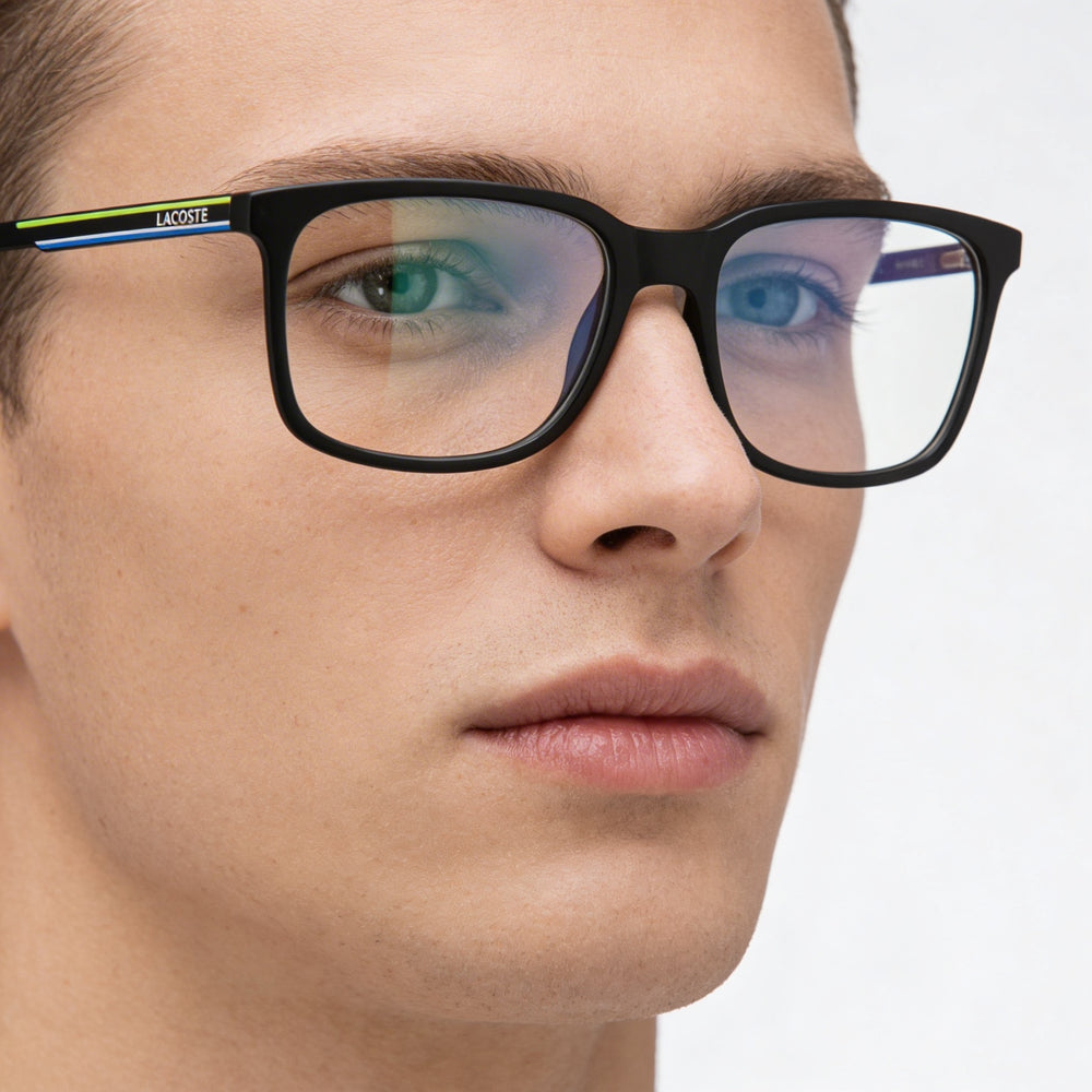 Gafas Casual Lacoste para Hombre con Montura Gris Oscuro Mate y Lentes de Plástico Transparente de 54 mm
