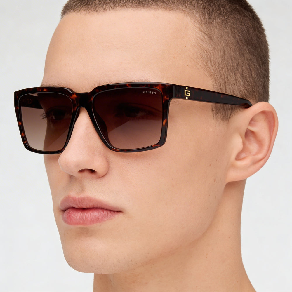 GUESS Unisex Square Full Rim Polarized UV Protection Sunglasses Dark Havana Brown Composite Frame Plastic Lens 145mm