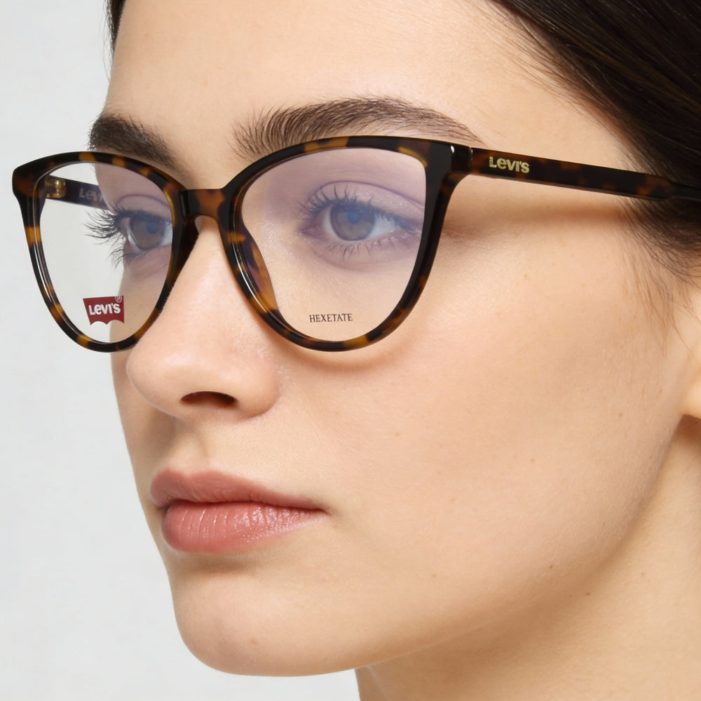 Montura de gafas graduadas Levi's modelo 1015 Cat Eye para mujer en plástico Havana, 53 mm