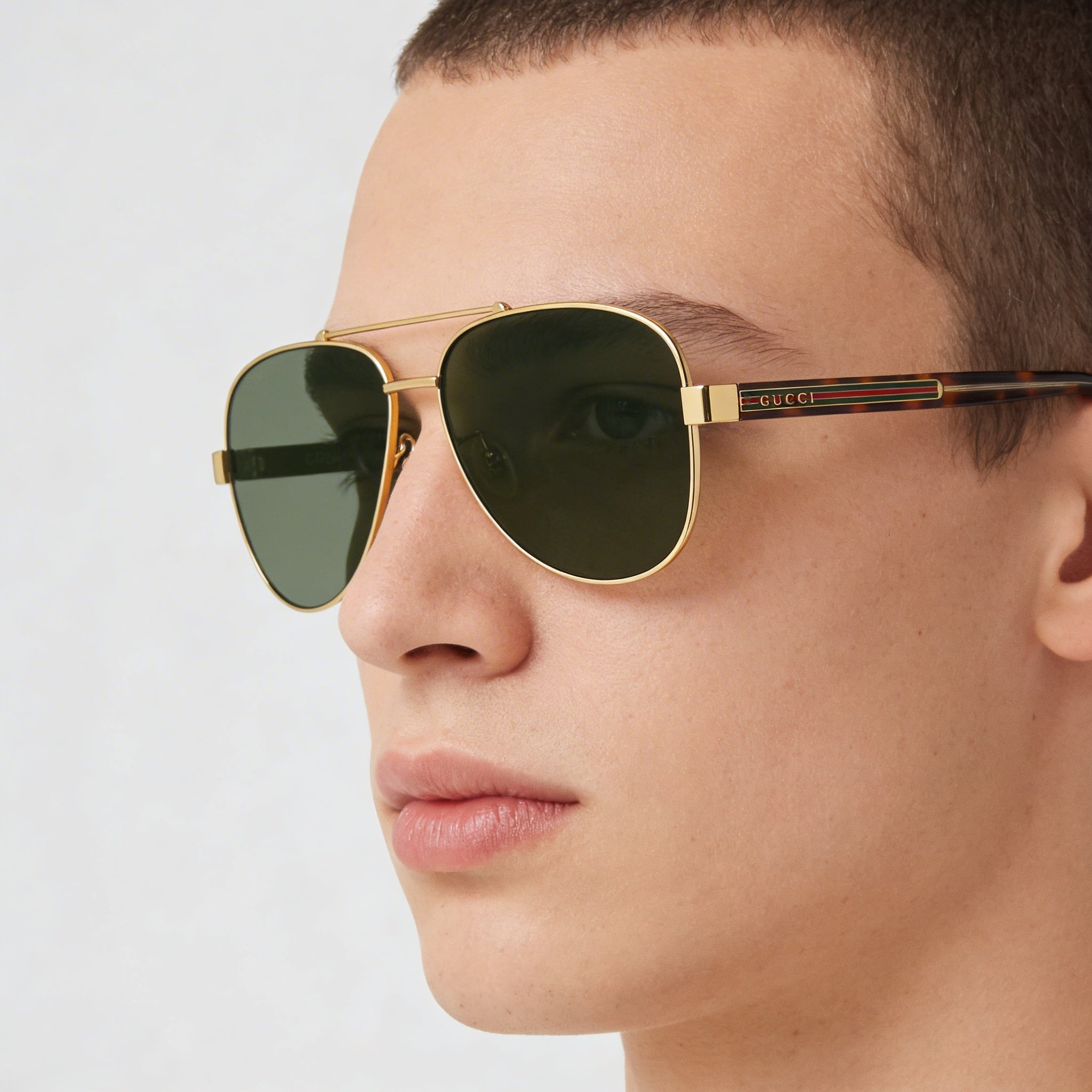Gucci Aviators Unisex Plastic Sunglasses with UV Protection, Gold Frame, Green Lenses, 63mm Lens Width, Photo 4