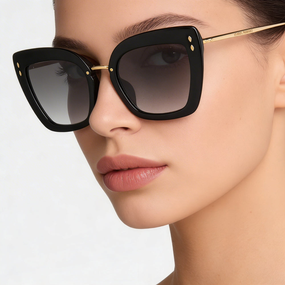 Isabel Marant Modern Women's Rectangular Polyamide Black Gold Non-Polarized UV 400 Sunglasses 53mm