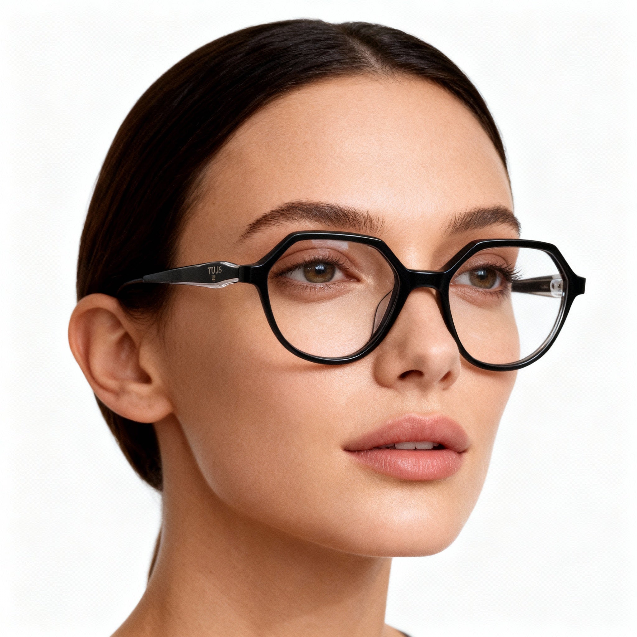 TOUS Geometric Women's Shiny Black Cellulose Acetate Optical Eyeglasses with Transparent Polycarbonate Lenses 49-17-135, Photo 4