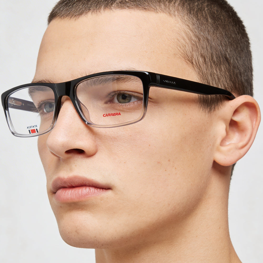Carrera 8852 Unisex Rectangular Full-Rim Acetate Frame Black Grey Eyeglasses with Polycarbonate Lenses 57mm