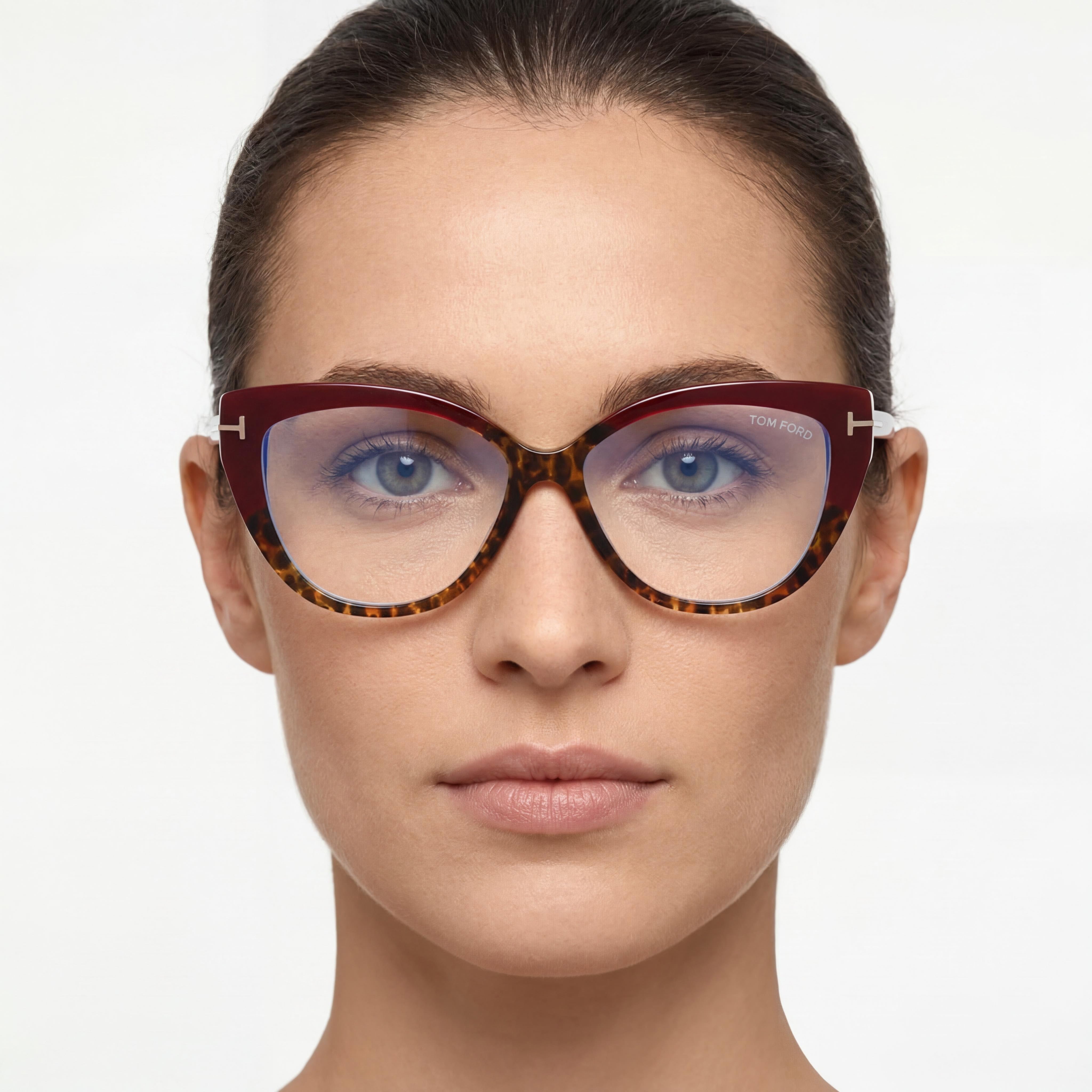 Tom Ford Ft5673-b Women's Cat Eye Plastic Eyeglasses 54mm Vintage Leopard, Bordeaux Leopard Temples, Photo 3
