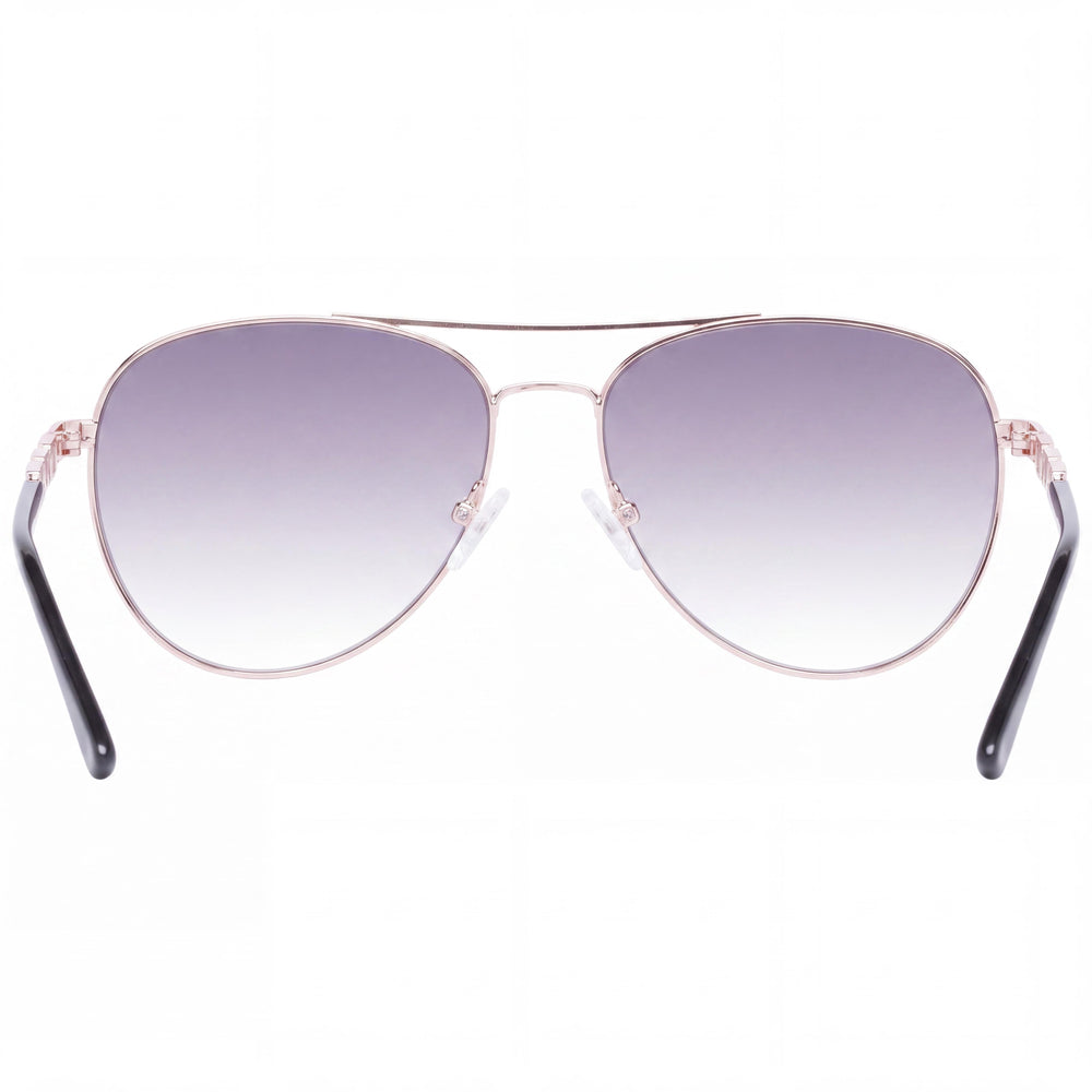 GUESS Gf6143 Women's Pilot Sunglasses with Rose Gold Plastic Frame, Gradient Smoke Lenses, 100% UV Protection, 59mm
