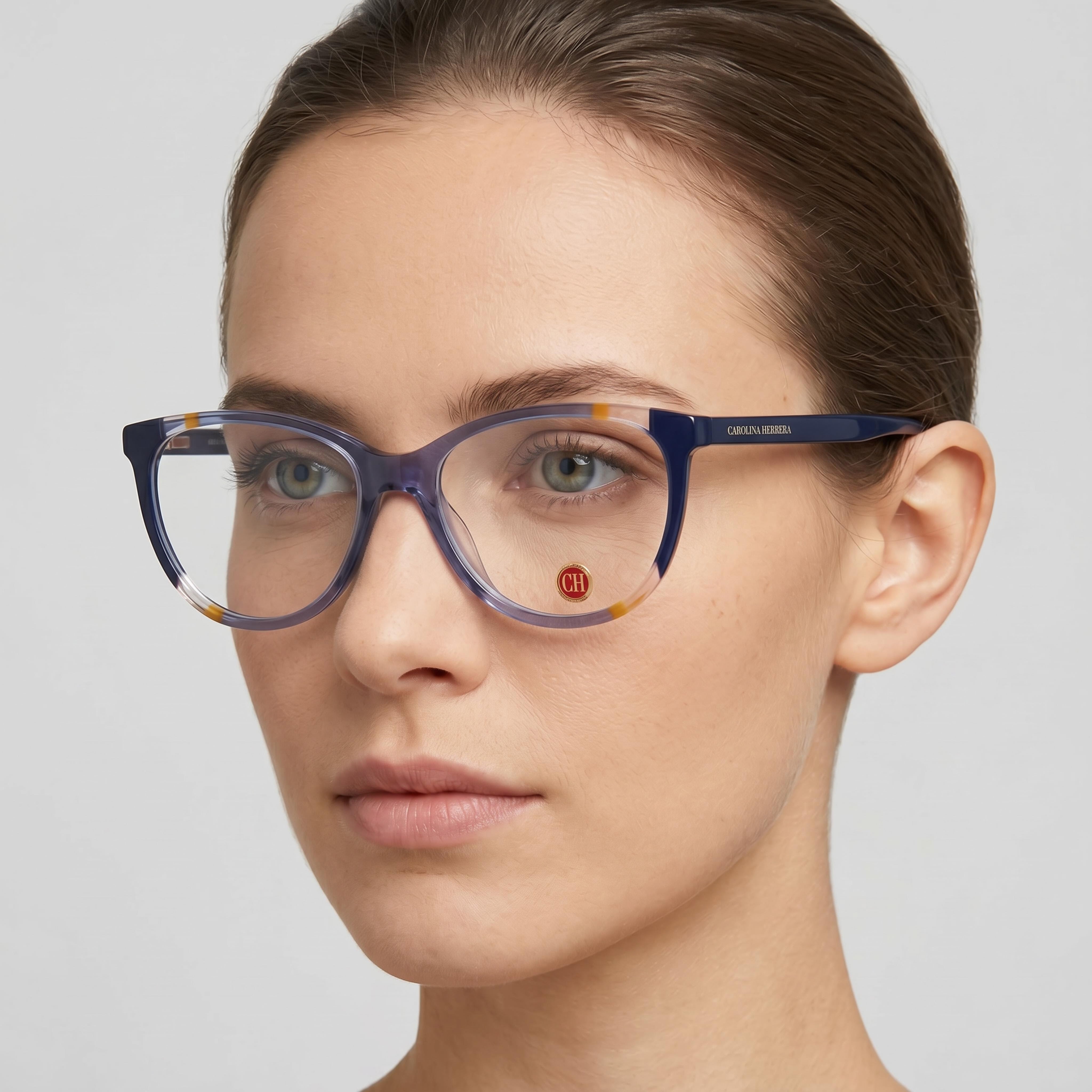 Carolina Herrera CH 0064 Gafas ópticas de acetato azul y naranja para mujer con , tamaño 55-16-145 mm, Photo 4