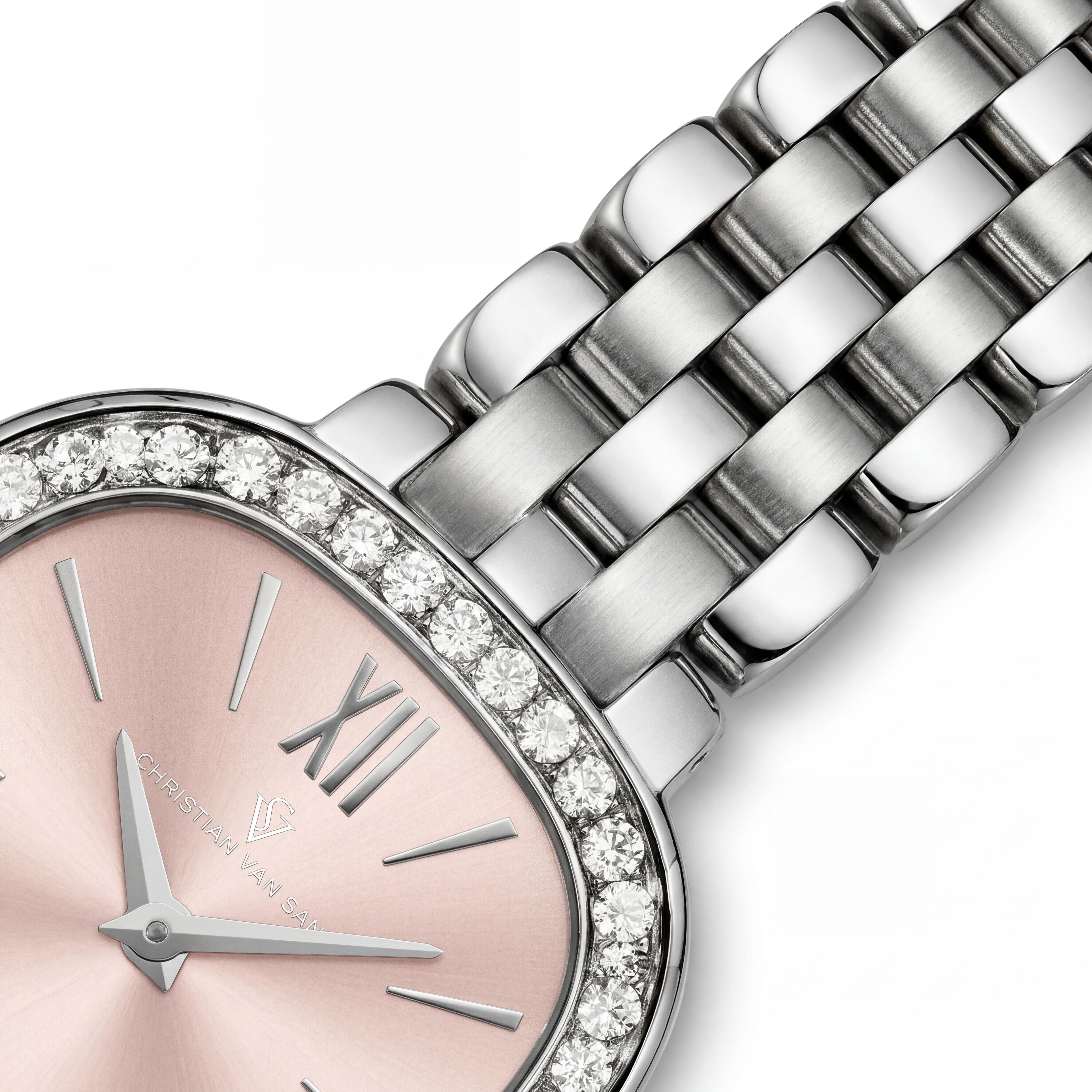 Reloj de cuarzo Christian Van Sant CV1263 para mujer de acero inoxidable en tono plateado con esfera de oro rosa y cristal mineral resistente a los arañazos, Photo 3