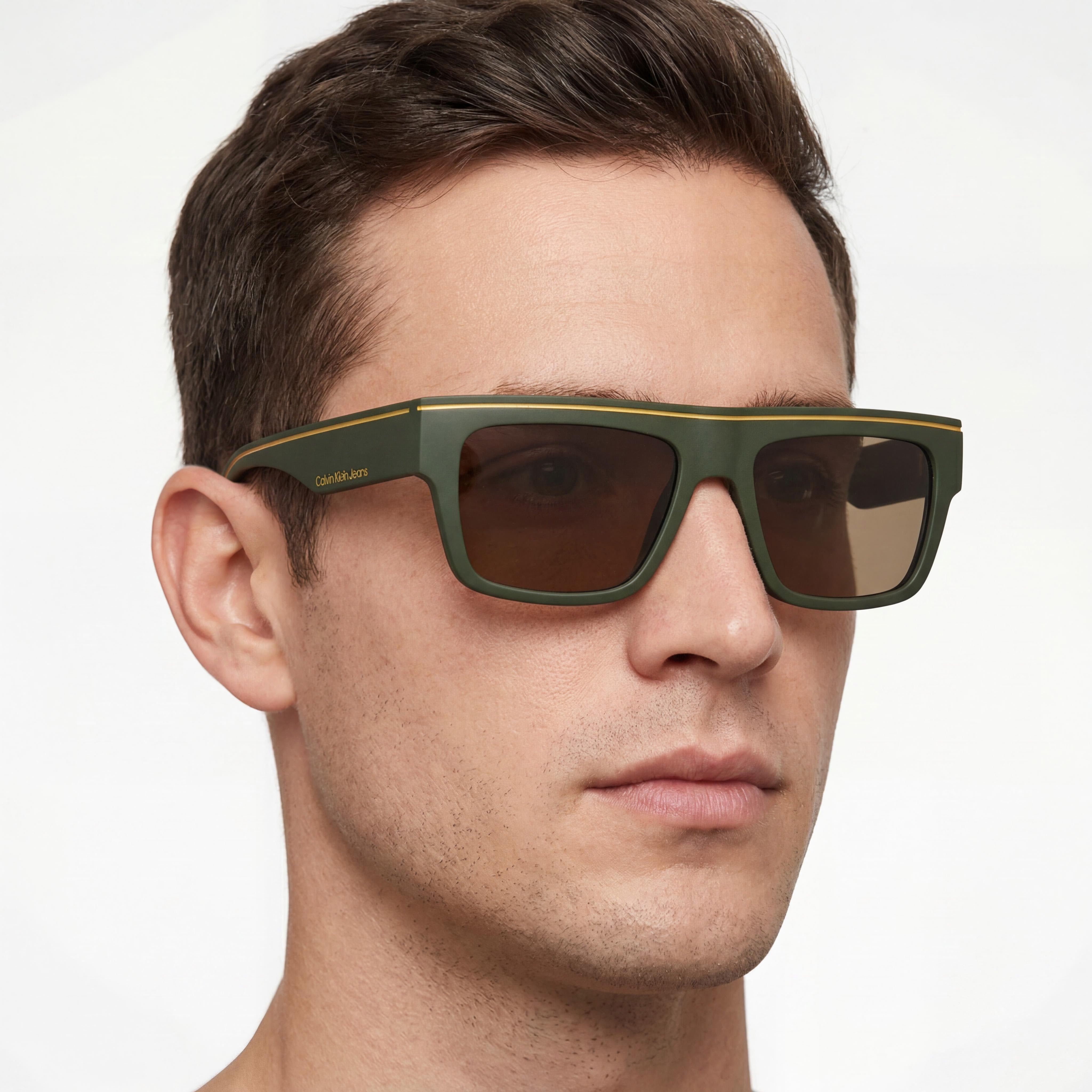 Gafas Calvin Klein Ckj24603s para hombre, montura color caqui de resina de origen vegetal, lentes no polarizadas UV de Tritan Renew color caqui, 55 mm, Photo 5