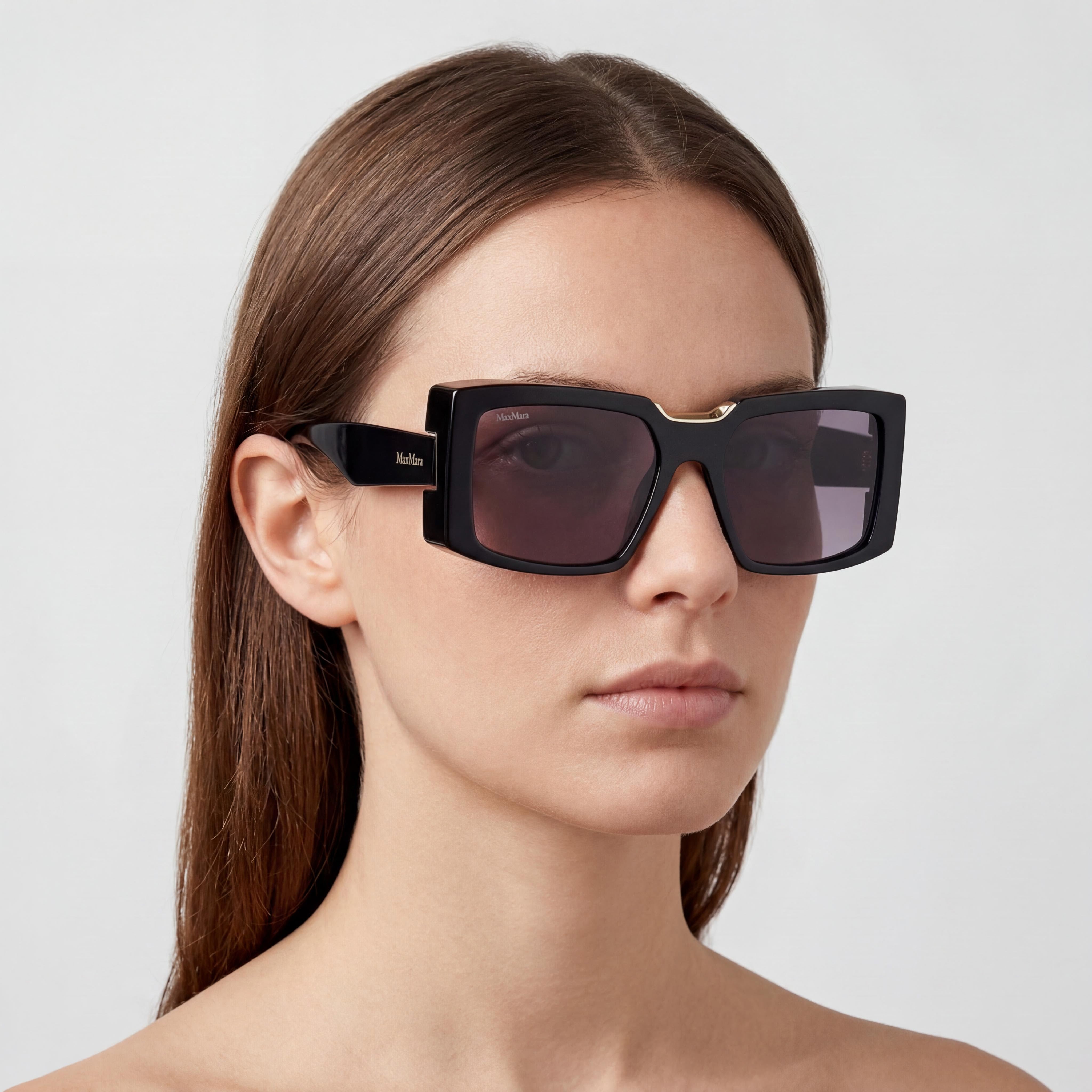 MaxMara MM0124 Women's Casual Shiny Black Acetate Frame Non-Polarized UV 400 Sunglasses 55mm, Photo 4