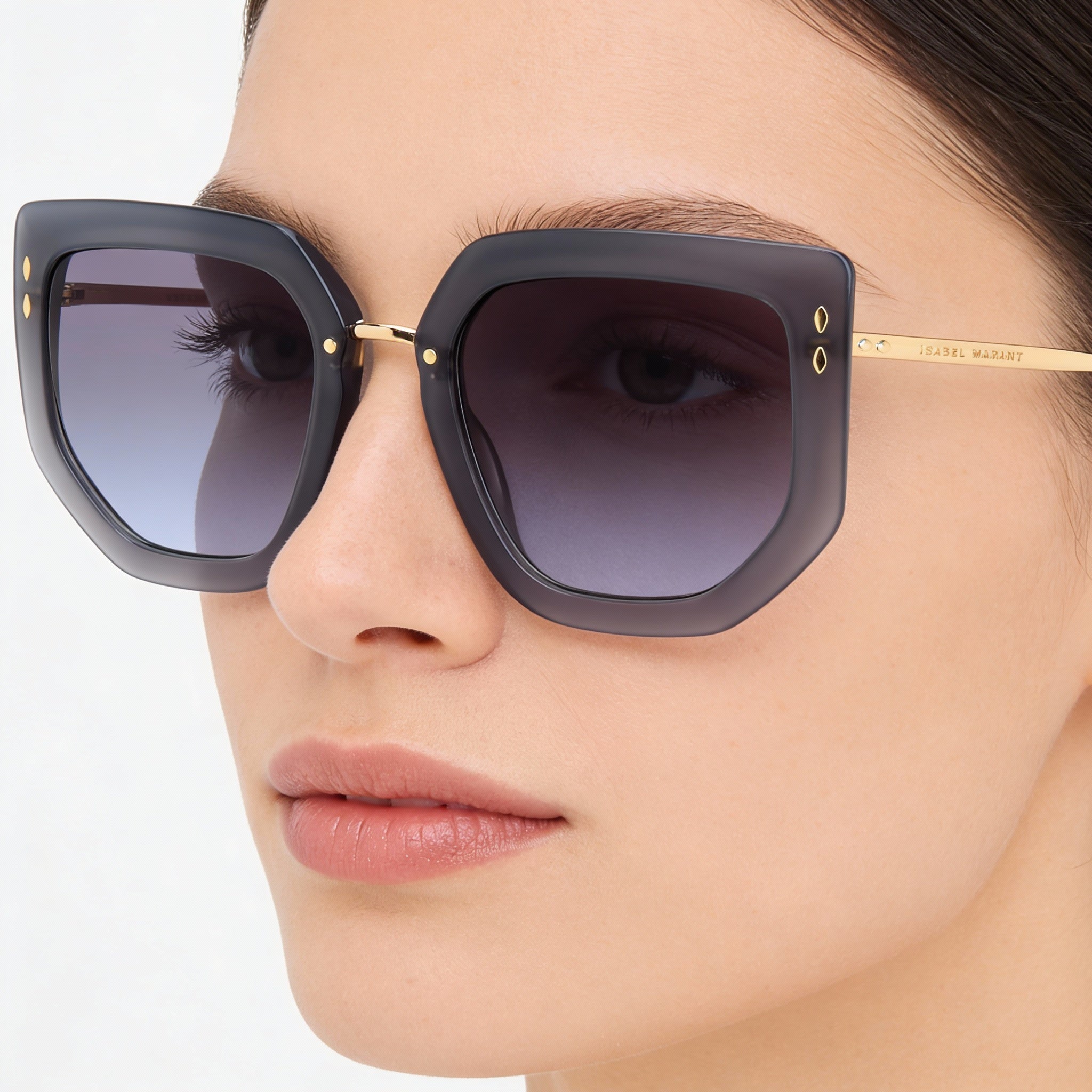 Isabel Marant Windsor Women's Acetate Grey Gold Polycarbonate Non-Polarized Sunglasses 55mm Lens Width, Photo 4