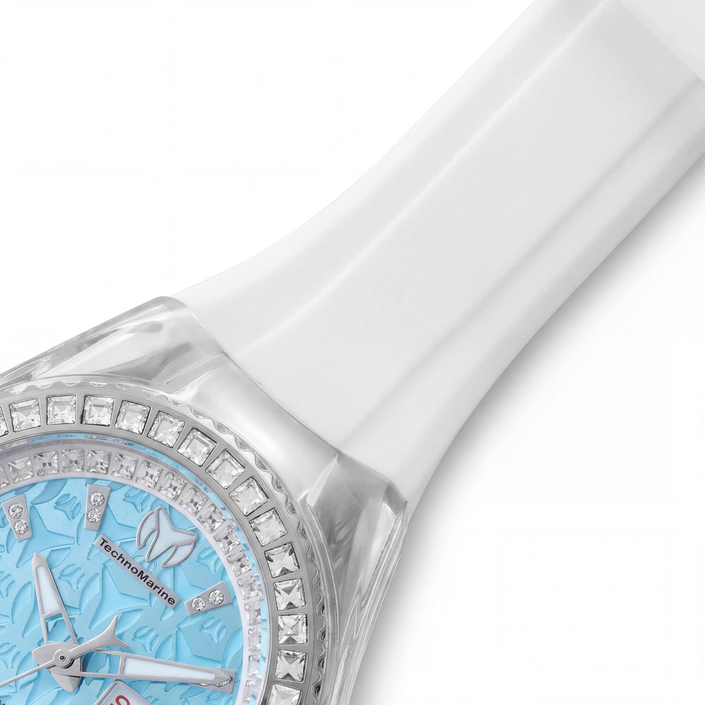 Reloj de cuarzo Technomarine Cruise TM-125039 para mujer, correa de silicona con esfera azul, caja de acero inoxidable plateada de 40 mm
