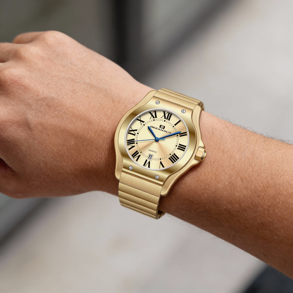 Oceanaut Quartz Movement Men’s Gold-Tone Stainless Steel Water Resistant Watch, Scratch Resistant Mineral Crystal