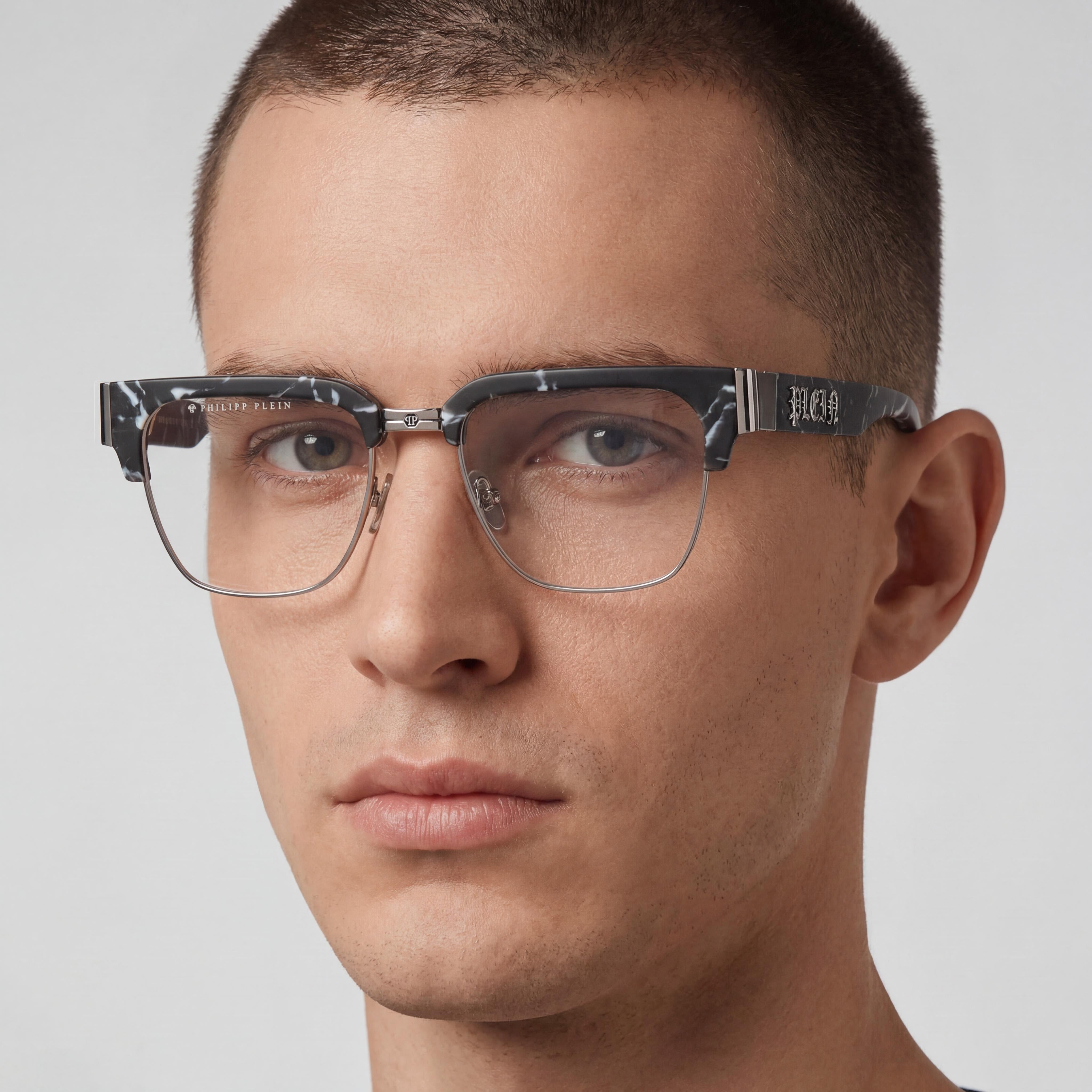 Philipp Plein Vpp113m - Gafas sin graduar de metal transparente brillante de color gris para hombre, lente de 53 mm / puente de 18 mm, Photo 4
