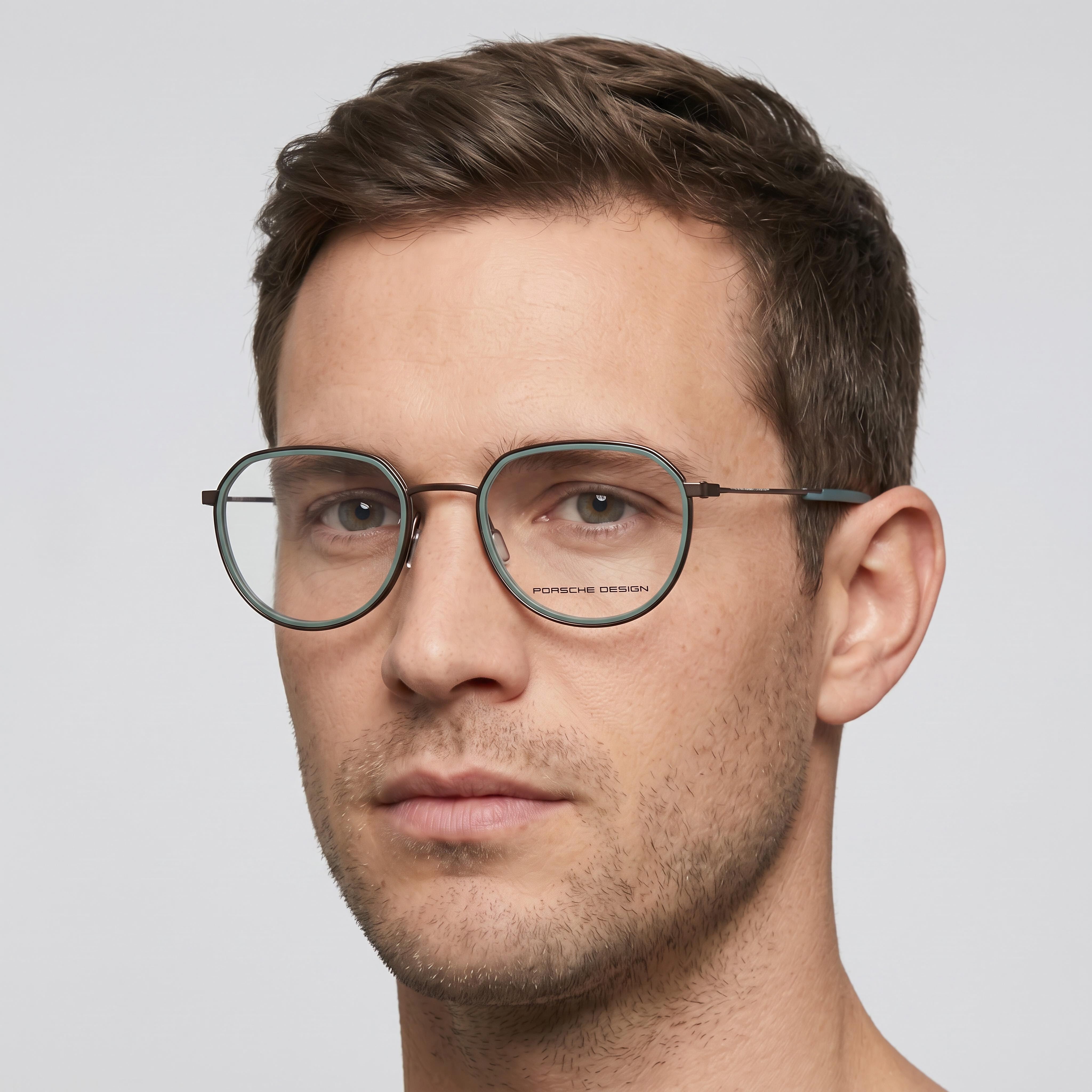 Porsche Modern Men's Optical Frames with Brown Green Color Scheme and Plastic Demo Lenses, 53mm, Photo 4
