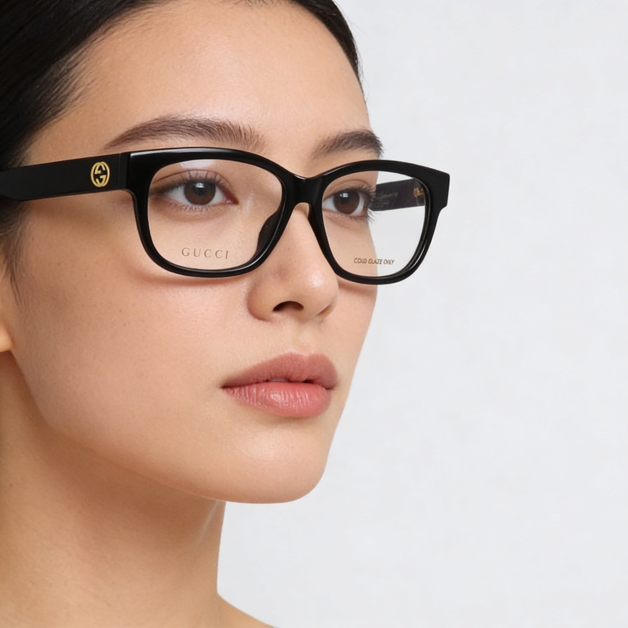 Gucci GG1341O Women's Full Rim Square Plastic Frame Clear Lens Eyeglasses Black Gold-Logo 55mm, Photo 5