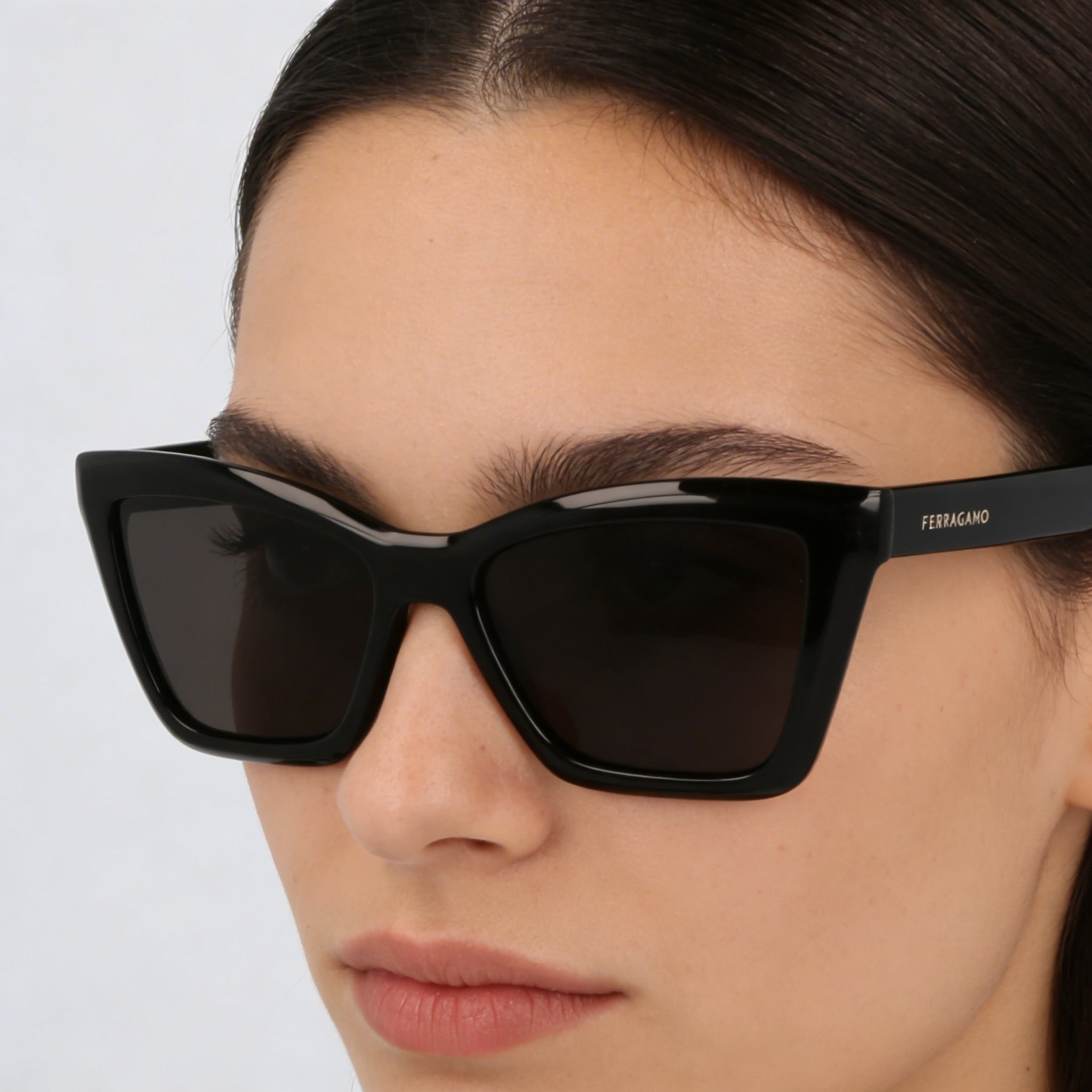Ferragamo Sf2039se Women's Eyewear featuring Black Acetate Frame and Solid Grey Plastic Lenses, Size 53mm Lens Width, Photo 4