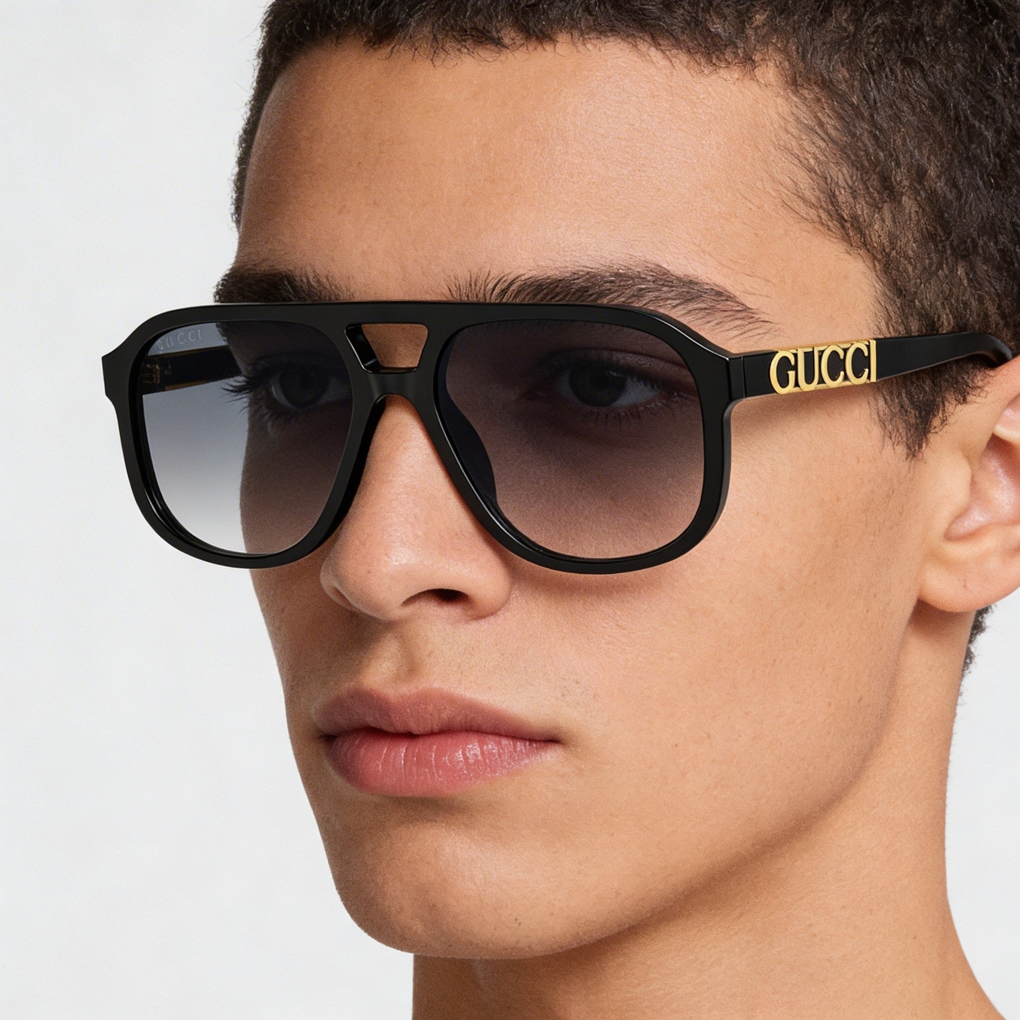 Gucci GG1188S 002 Unisex Black Gold-logo Aluminium Grey Gradient Non-Polarized UV Protection Prescription-Ready 58mm Sunglasses, Photo 4
