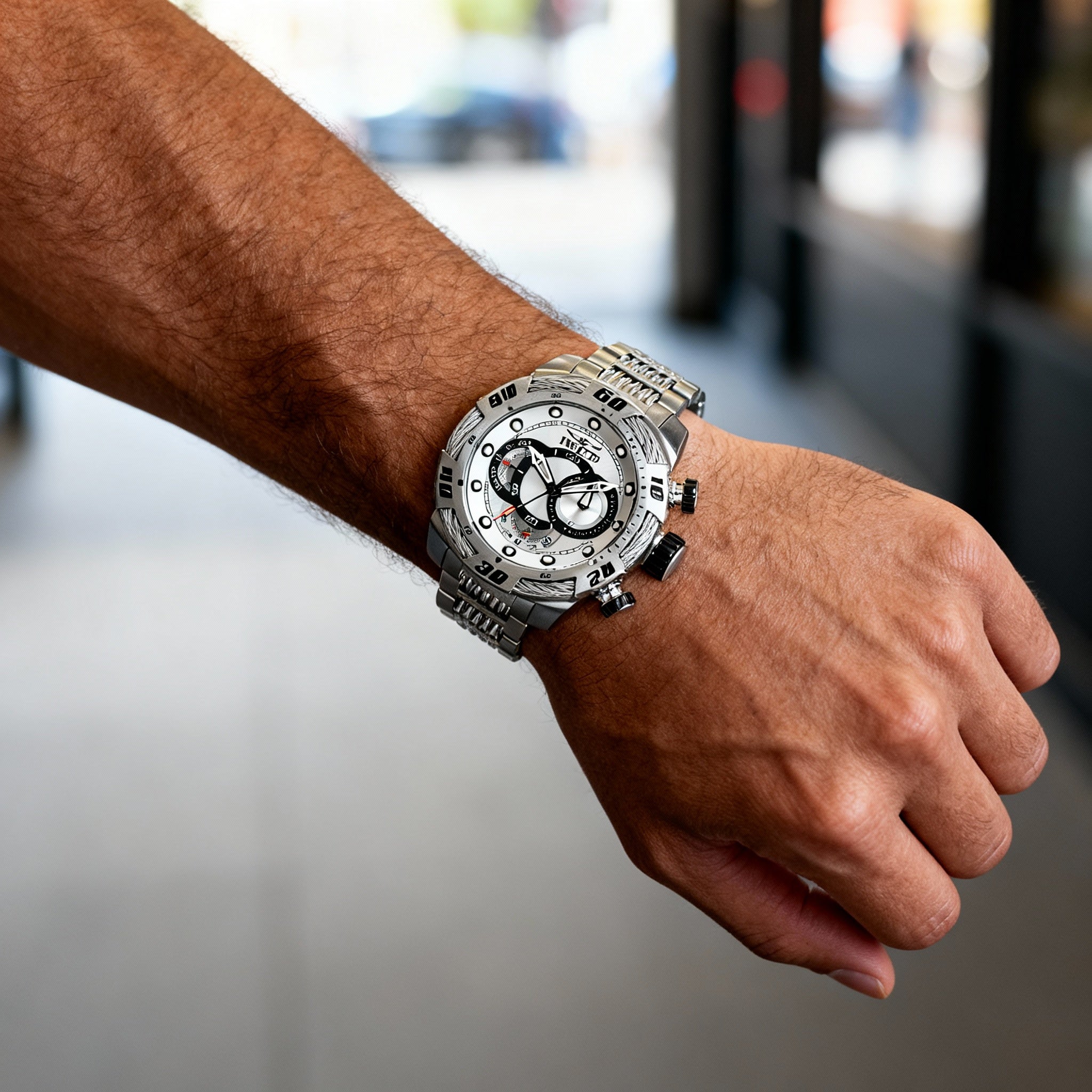 Reloj Invicta para hombre con cronógrafo GMT, esfera plateada, caja y pulsera de acero inoxidable, resistente al agua hasta 100 m, 50 mm, Photo 4