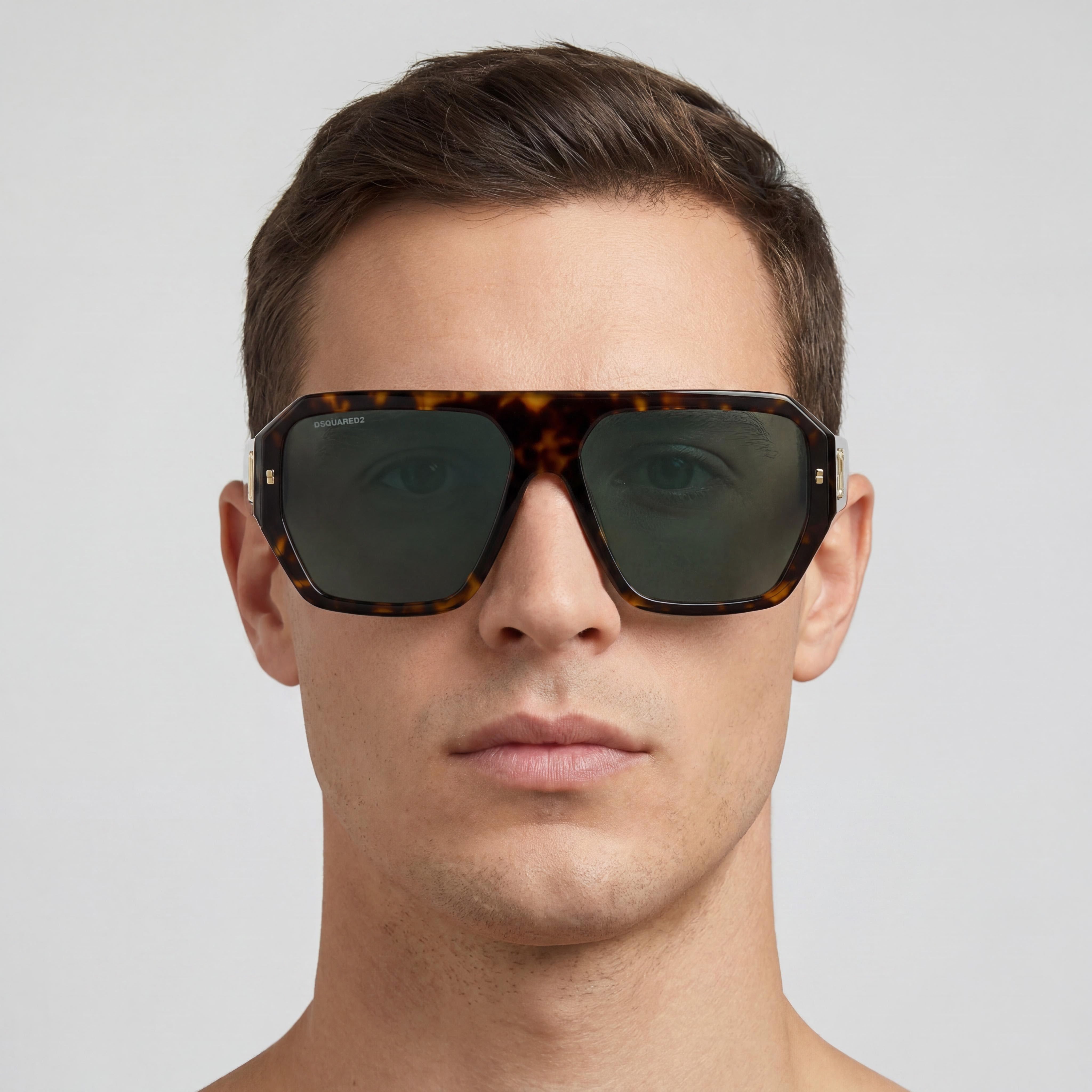 DSQUARED2 Gafas de sol informales para hombre con montura de acetato con patrón Havana, no polarizadas, 100% protección UV, 58 mm, Photo 5