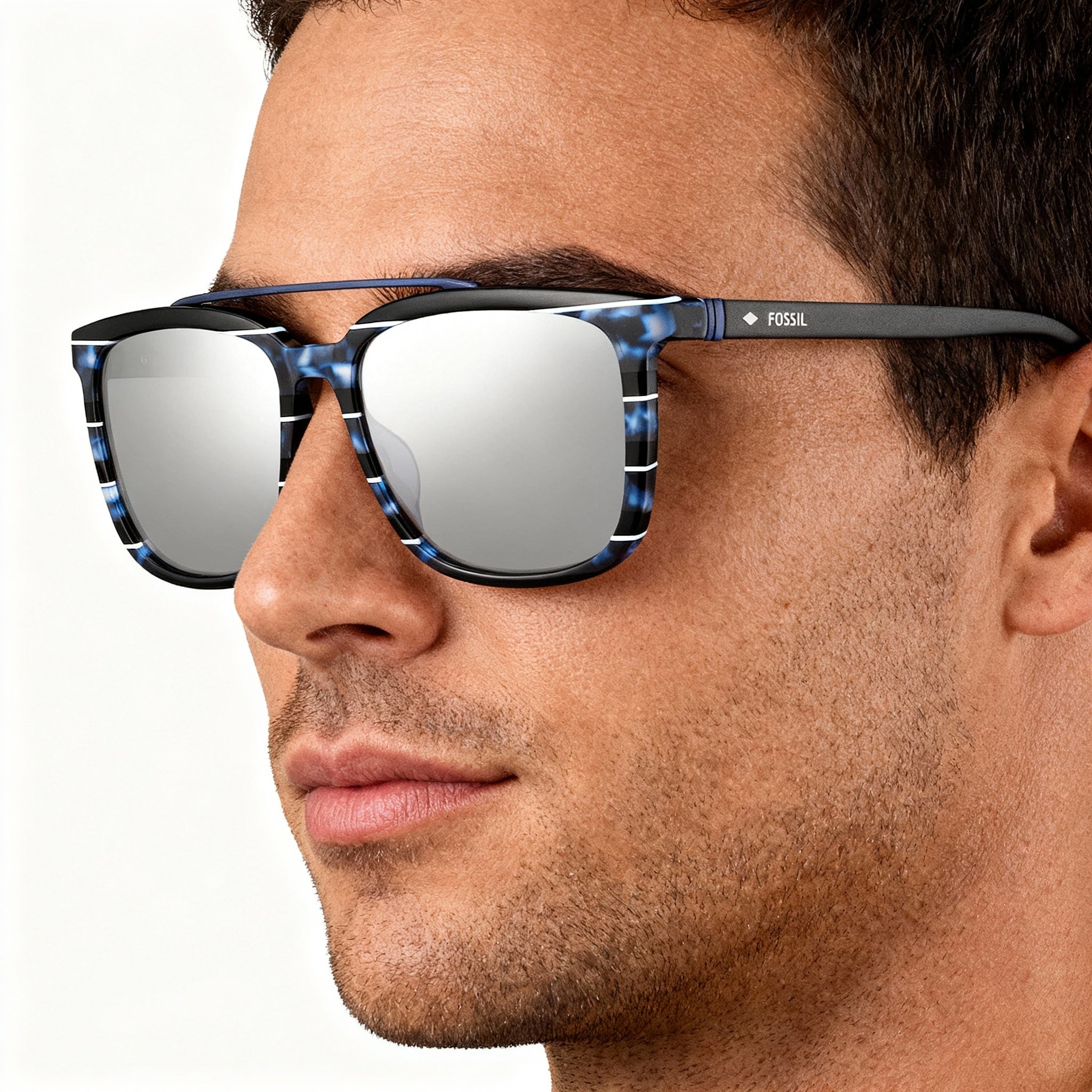 Fossil FOS 2090/S JBW/T4 Men's Pilot Acetate Sunglasses, Blue Havana Frame, Grey Mirror Non-Polarized Lenses 55-17-145, Photo 4