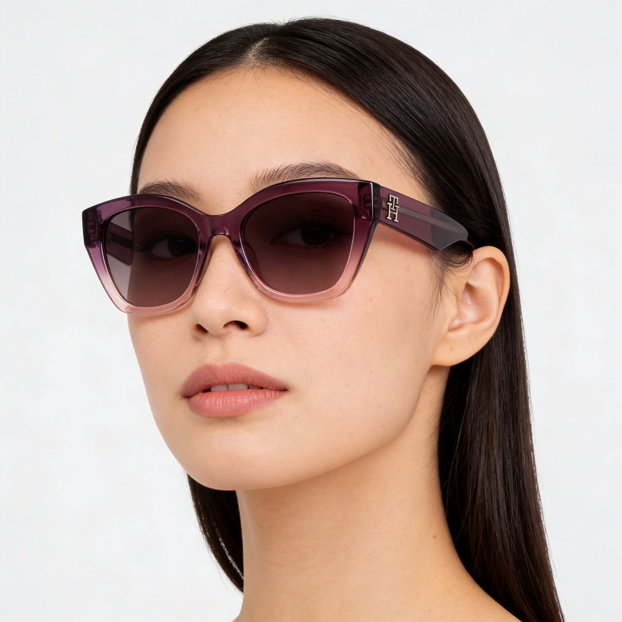 Tommy Hilfiger Modern Preppy Gafas de sol de acetato a cuadros morado prisma con doble tono rosa y protección UV para mujer de 52 mm, Photo 4