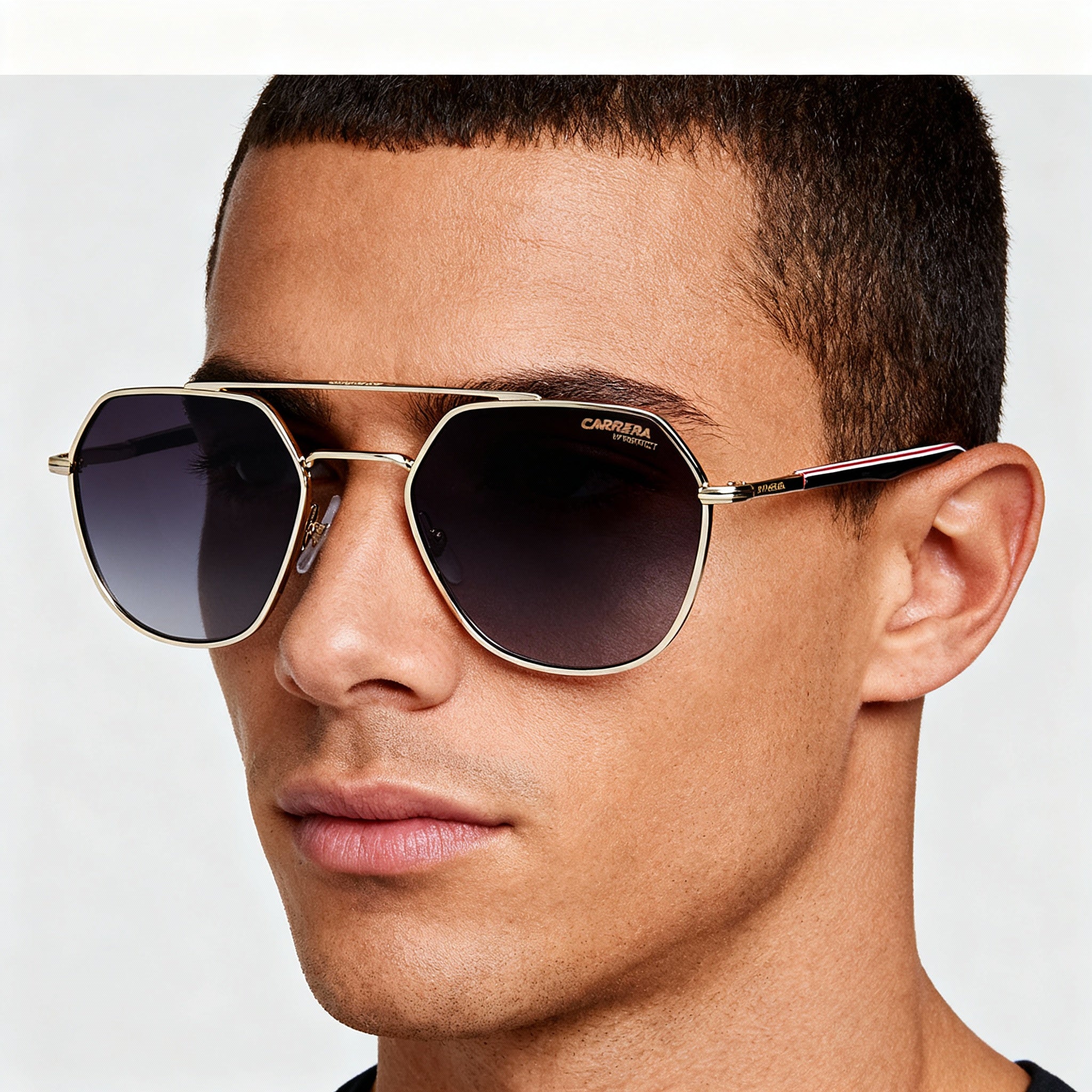 Carrera 303/s Unisex Modern Stainless Steel Non-Polarized Sunglasses, Gold Striped Black, 53mm, Photo 4