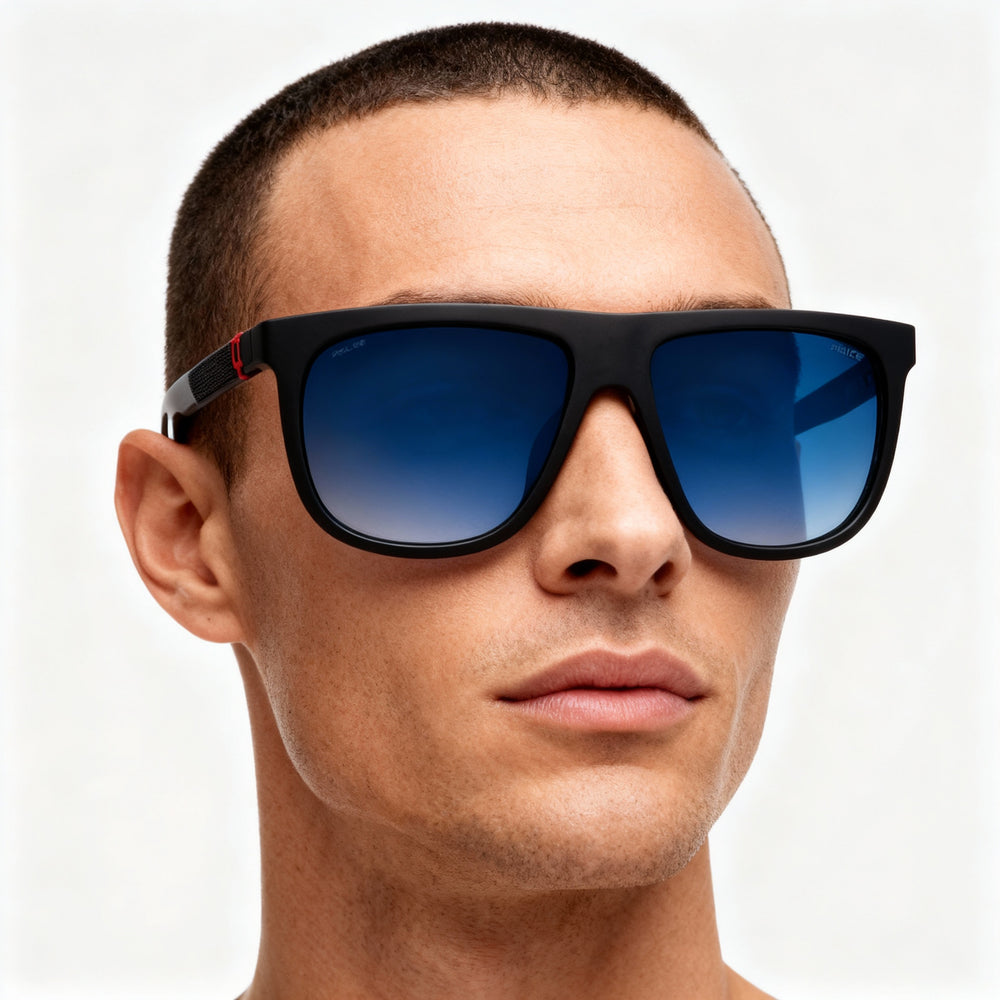 Gafas de sol Police SPLN33 para hombre, sin polarizar, inyectadas, con montura azul mate dorada y arenado, lentes azules degradadas, talla 7