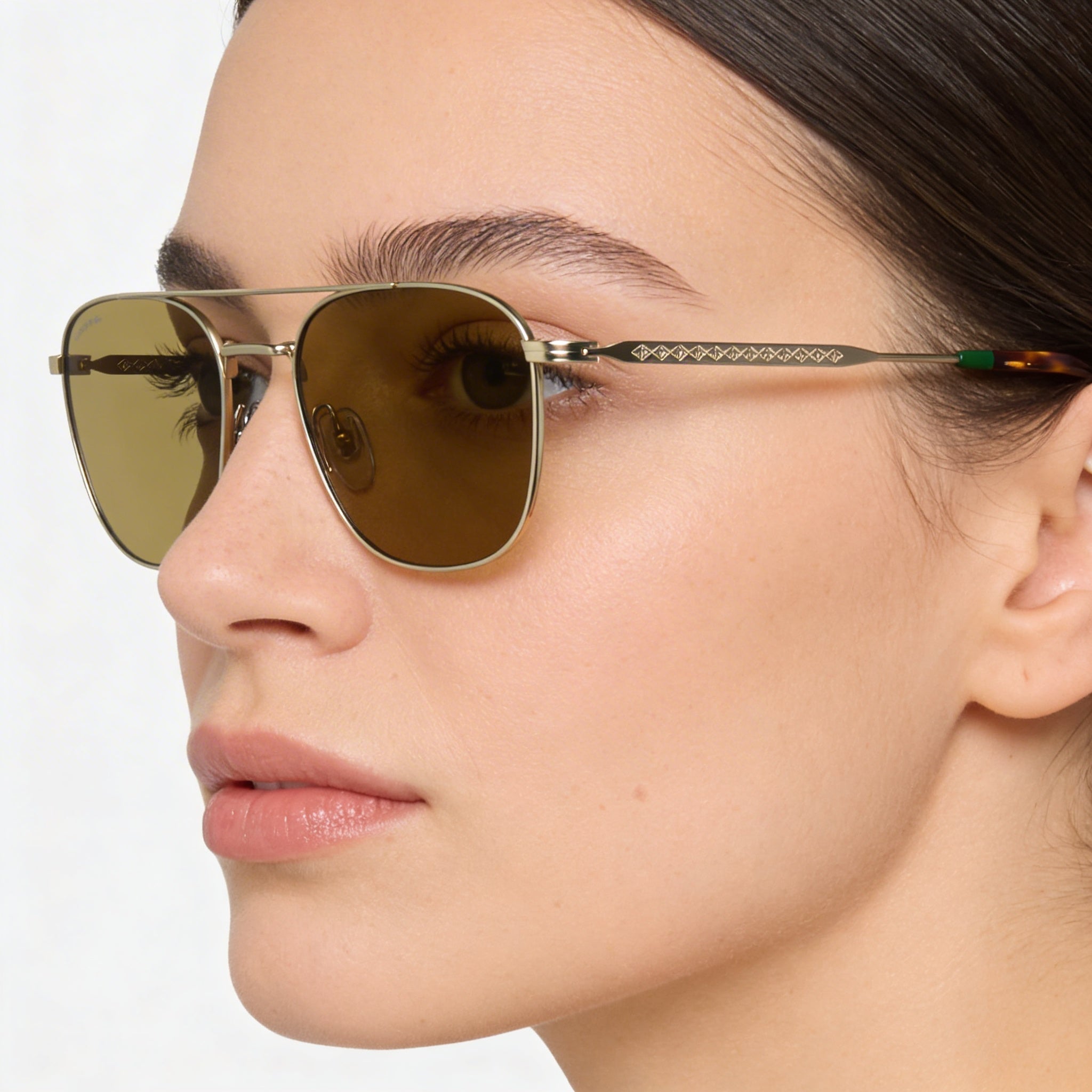 Gafas de sol informales Lacoste de metal dorado para mujer, con montura, color marrón liso, no polarizadas, protección UV, 55 mm, Photo 4