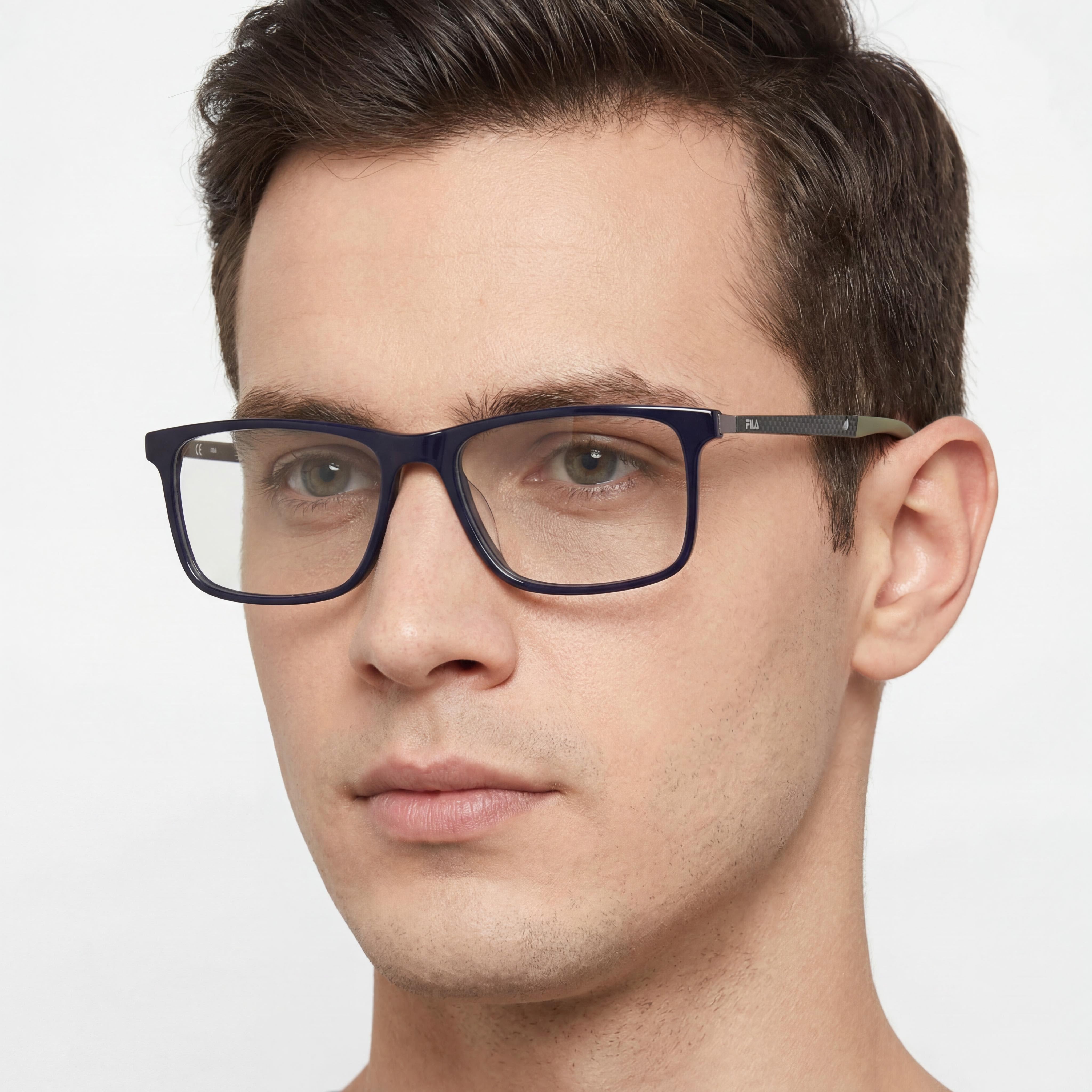 Fila Classic Men's Acetate Eyeglasses, Shiny Dark Blue, with Non- Demo Lenses, 55mm, Photo 4
